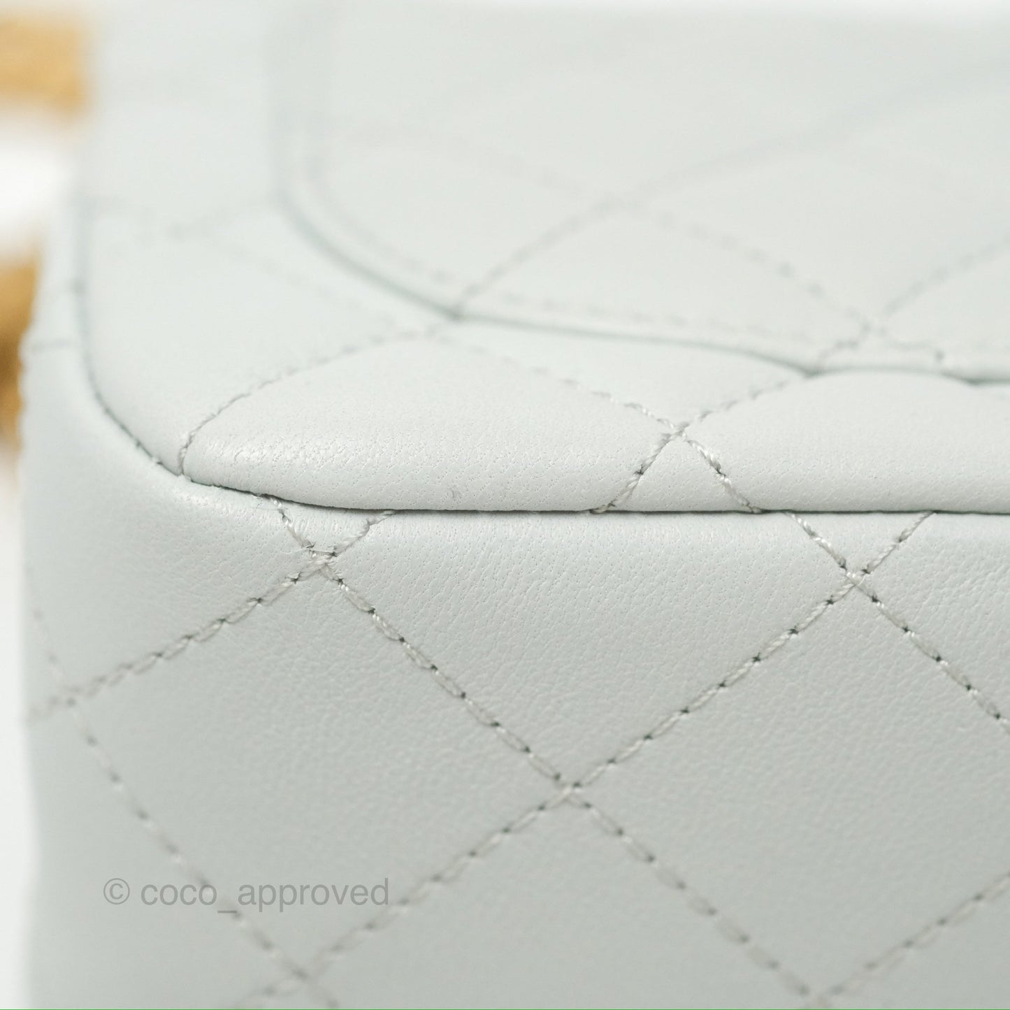Chanel Quilted Mini Square Flap with Camellia Adjustable Chain Blue Clair Lambskin 23S