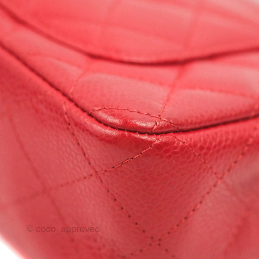 Chanel Quilted Mini Rectangular Flap Red Caviar Silver Hardware