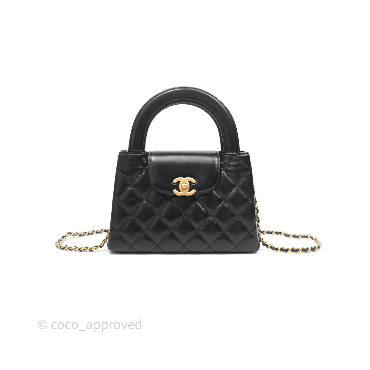 Chanel Kelly Bag Quilted Black Shiny Crumpled Calfskin Aged Gold Hardware