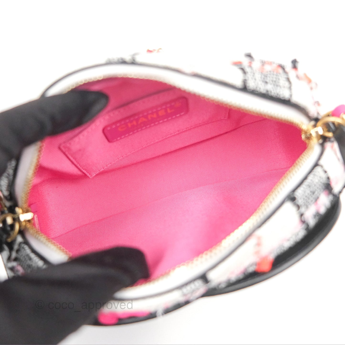 Chanel Coco Midnight Camera Case Black White Pink Tweed 20S