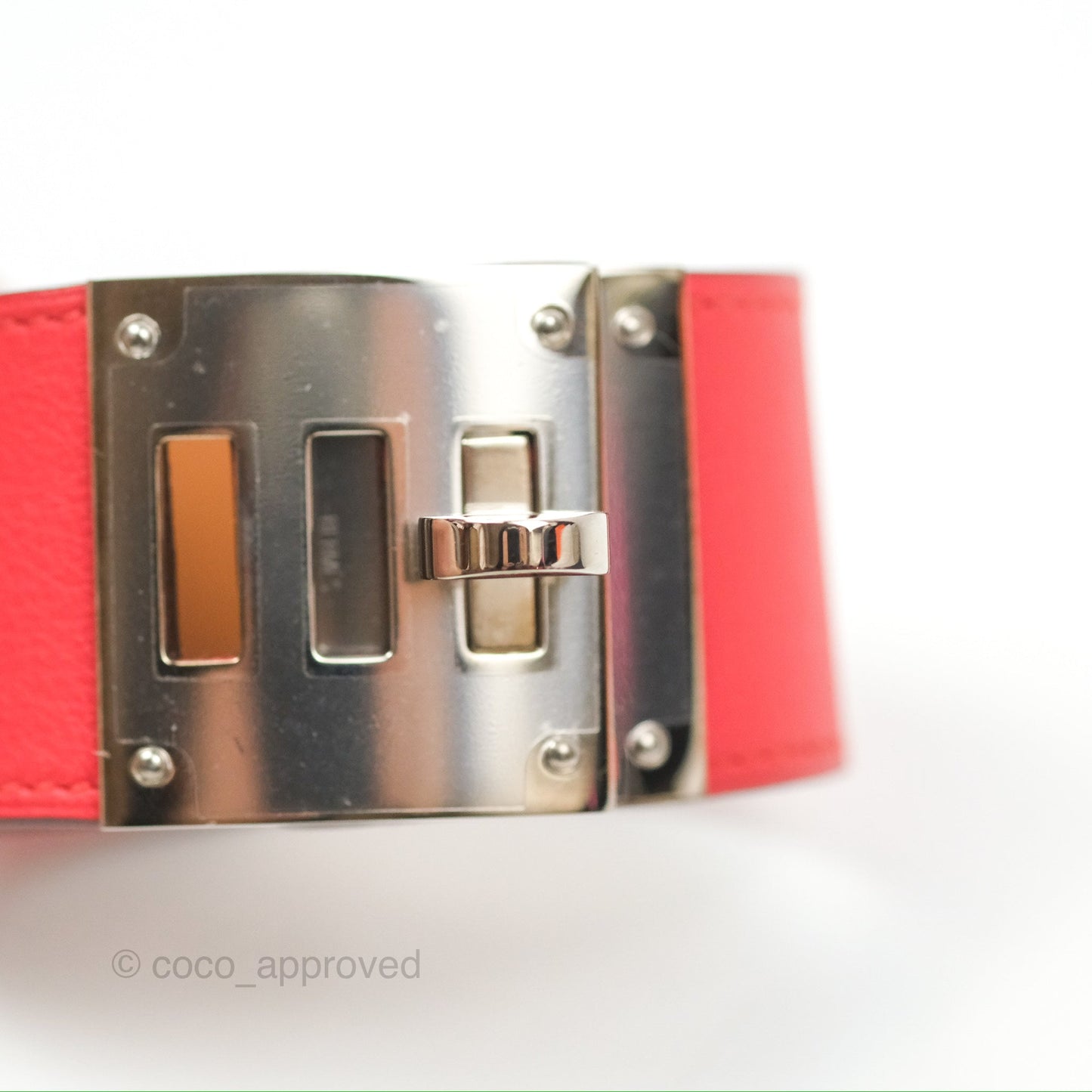 Hermes Kelly Dog Bracelet Red Swift Palladium Hardware