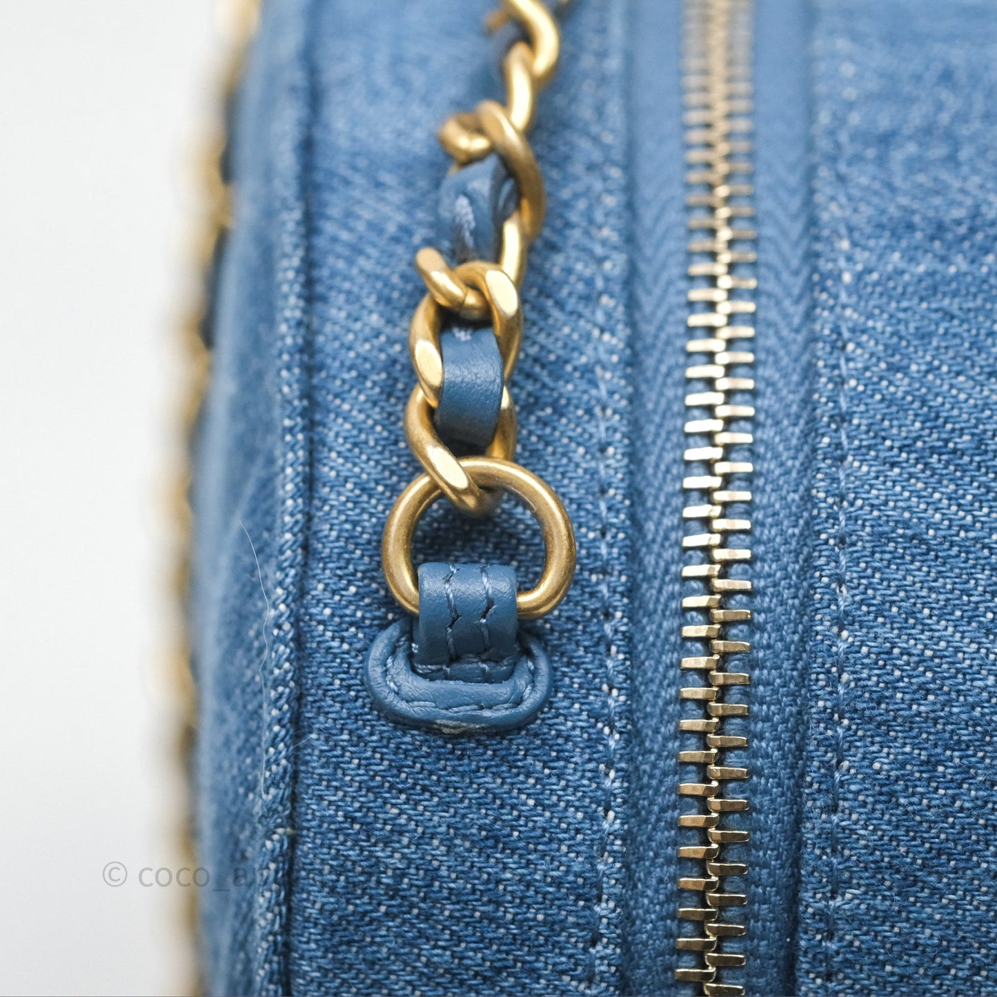 Chanel Quilted Pearl Crush Round Clutch With Chain Denim Aged Gold Hardware