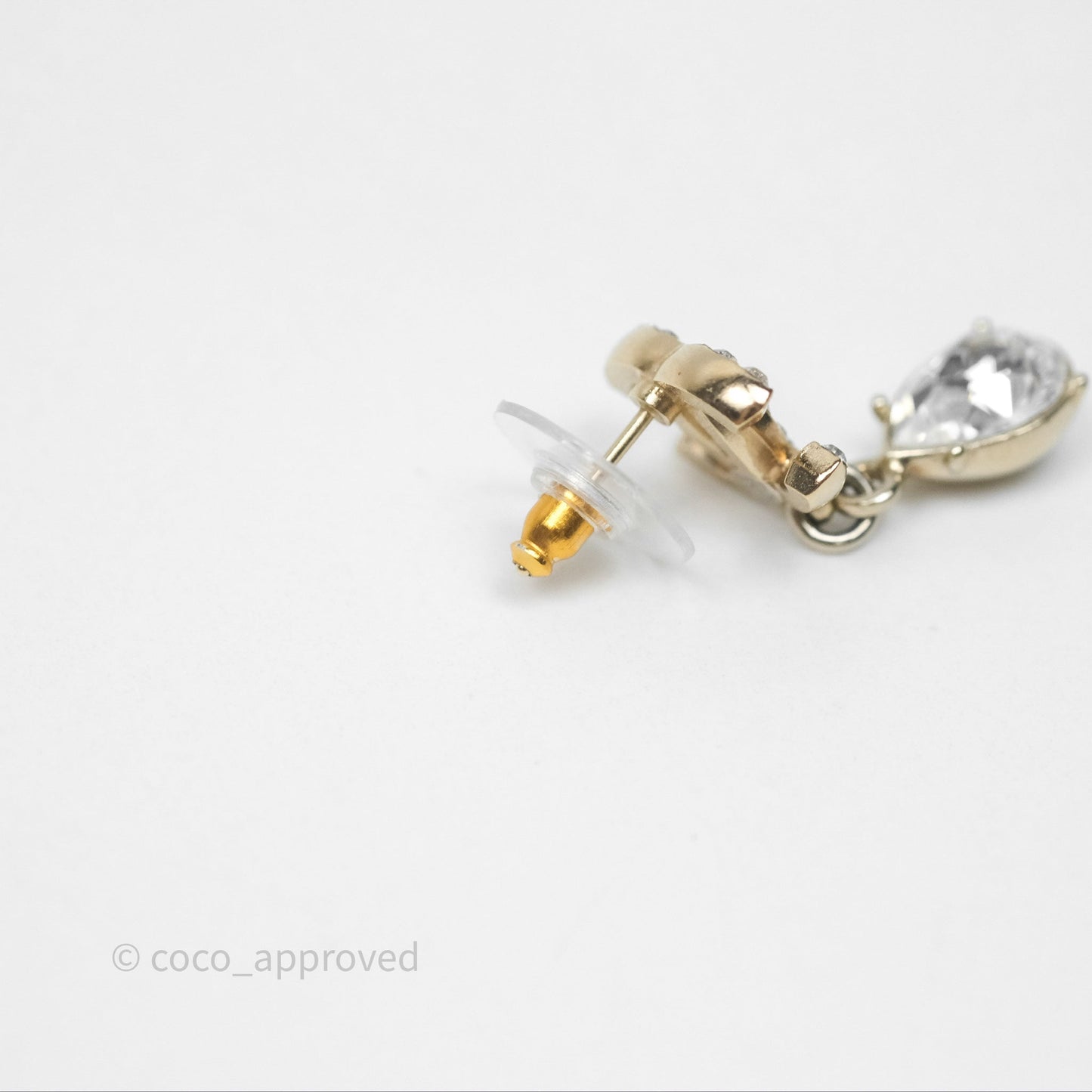 Chanel Crystal CC Drop Earrings Gold Tone 19A