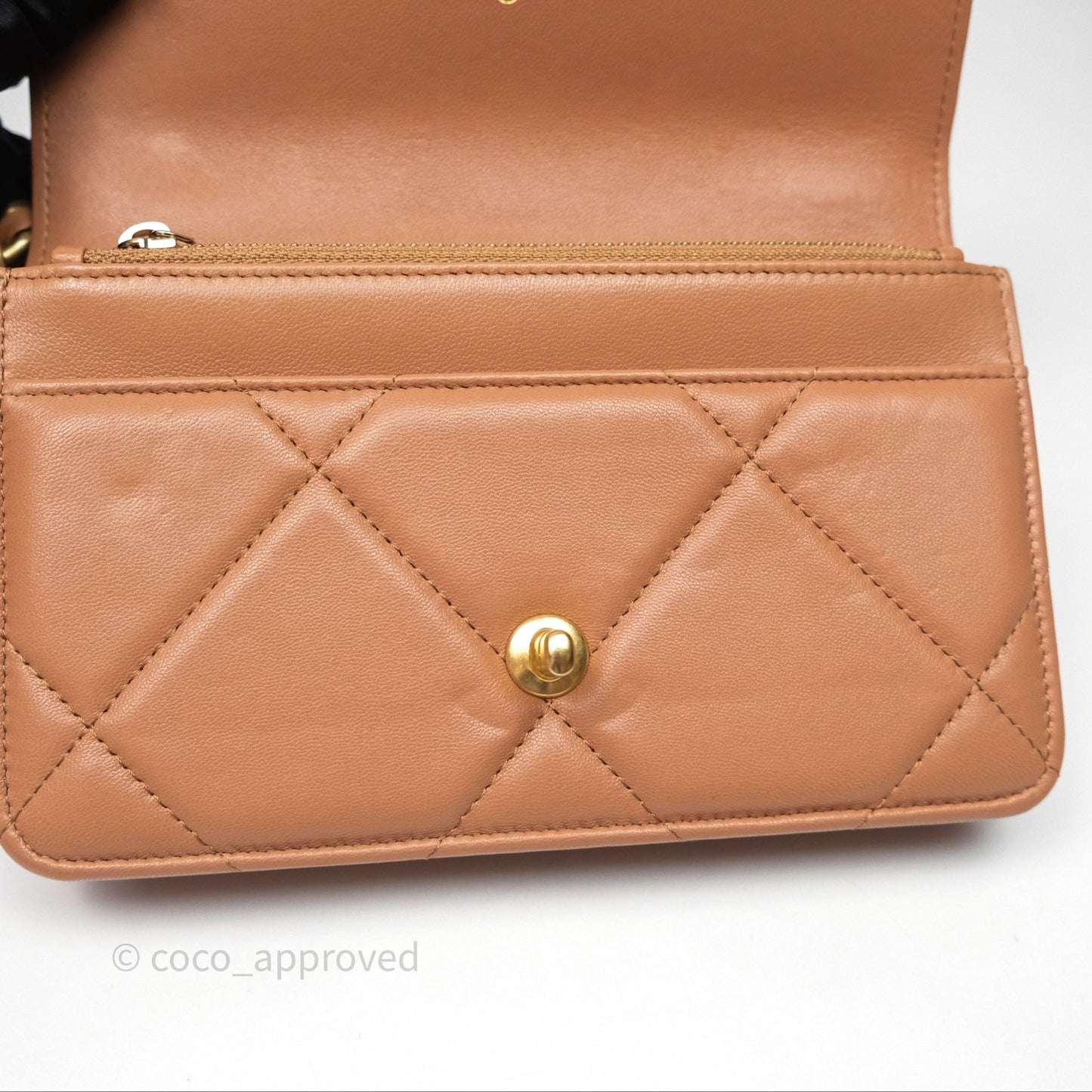 Chanel 19 Wallet on Chain WOC Dark Beige Caramel Lambskin Mixed Hardware