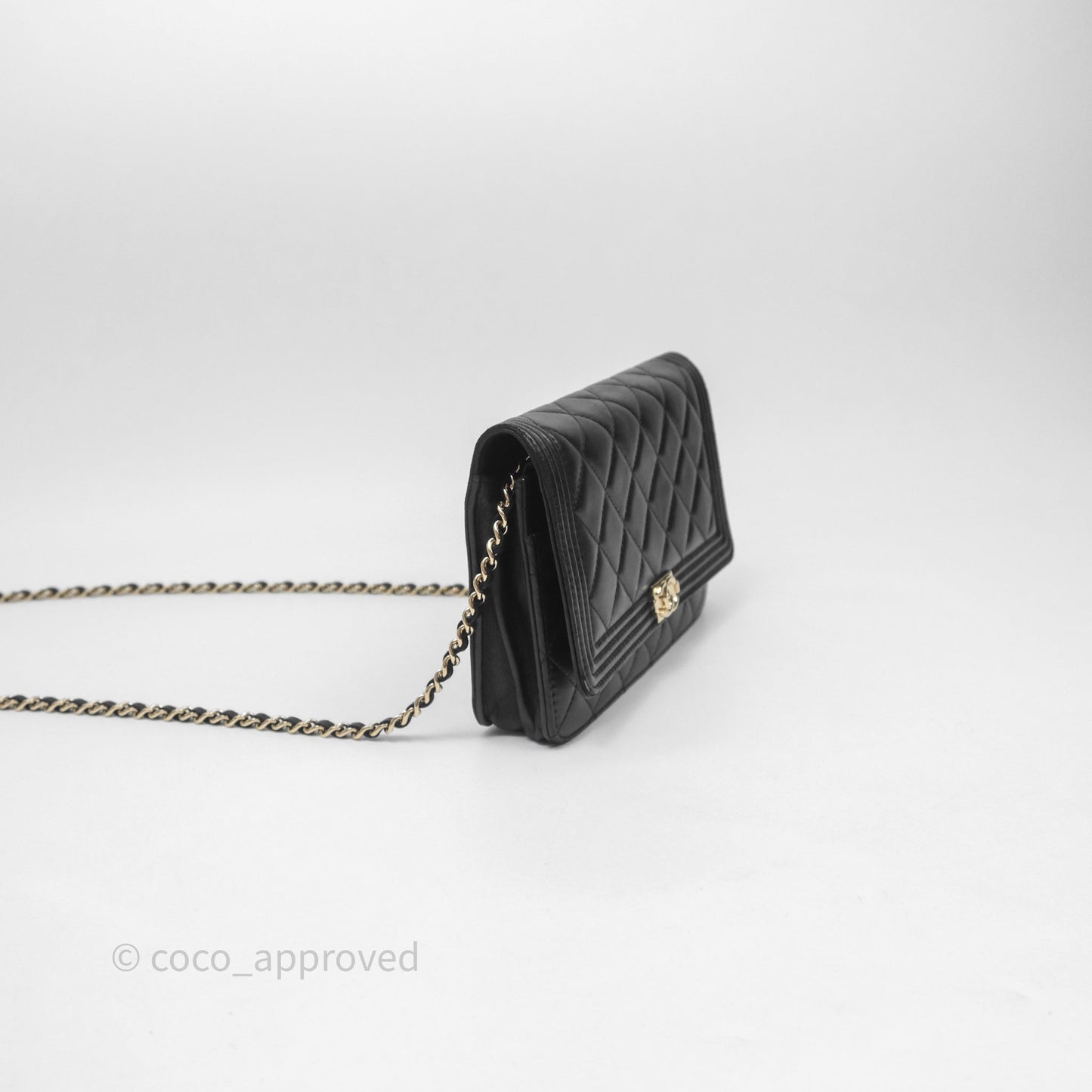 Chanel Black Quilted Lambskin Boy Wallet on Chain Gold Hardware