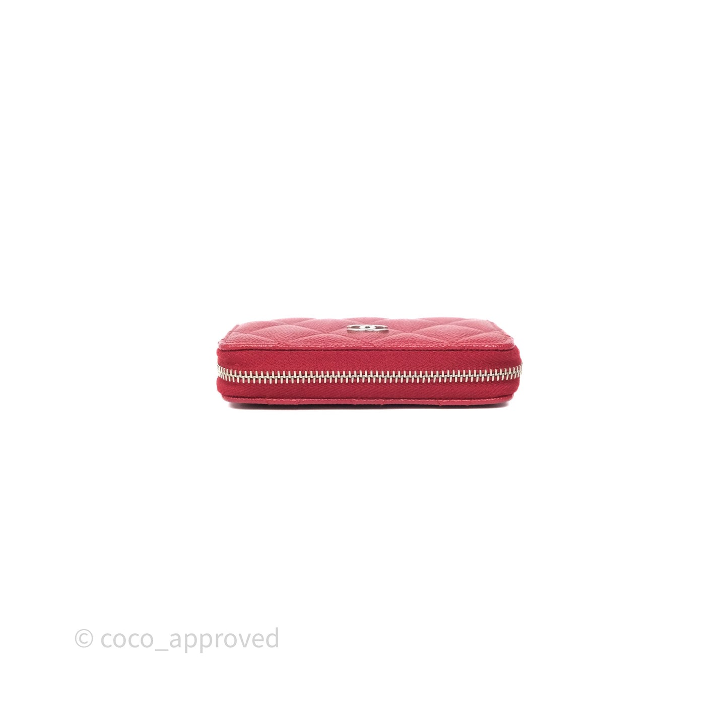 Chanel Classic Zipped Coin Purse Red Caviar Silver Hardware
