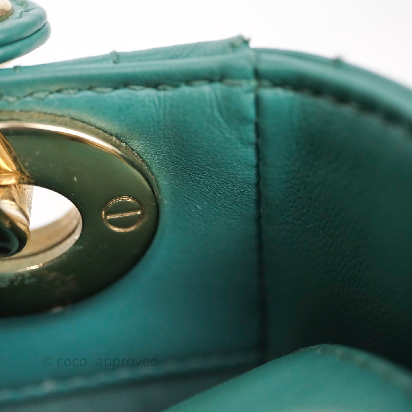 Christian Dior Mini Lady Dior Cannage Green Lambskin Gold Hardware