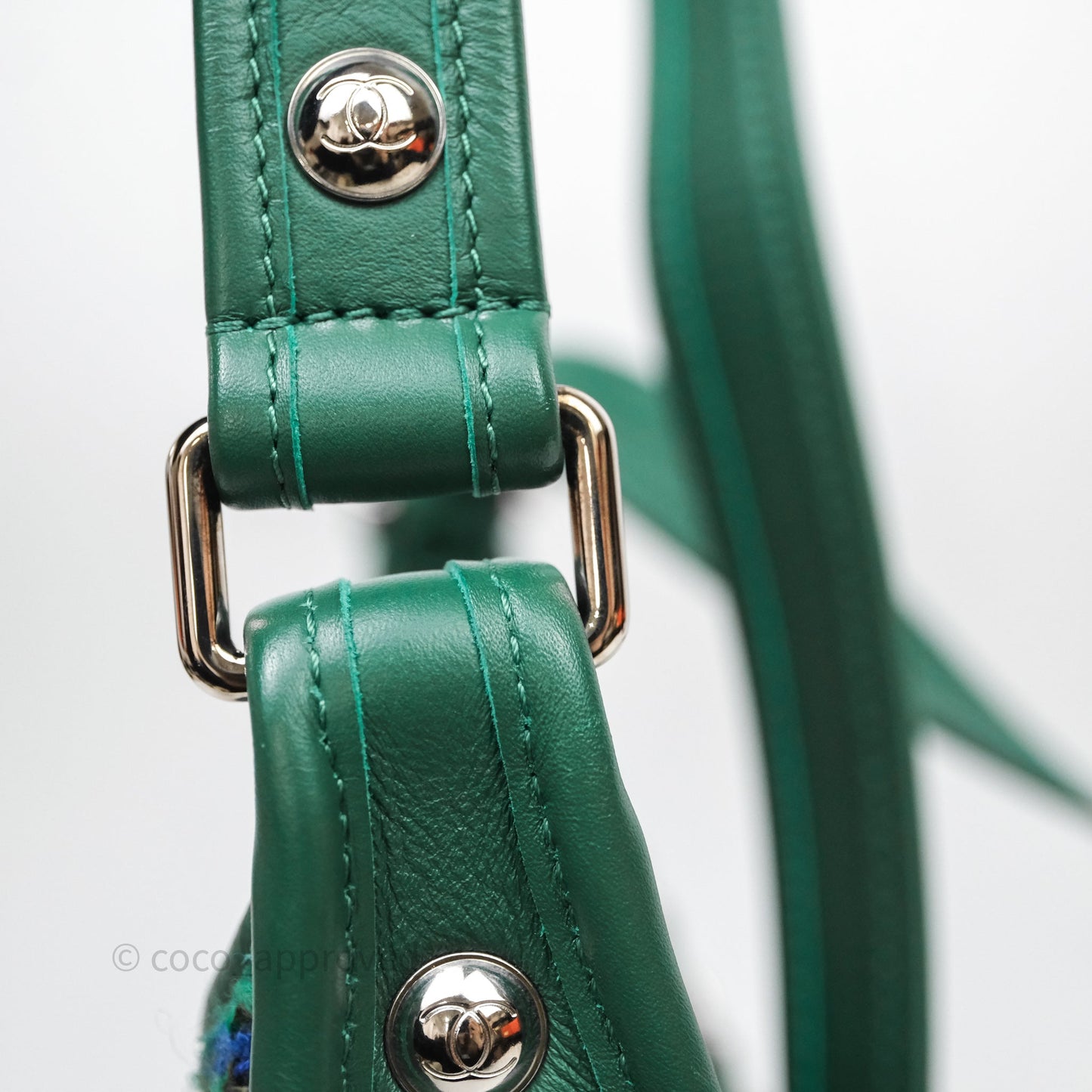 Chanel Tweed Jungle Stroll Hobo Bag Green Silver Hardware