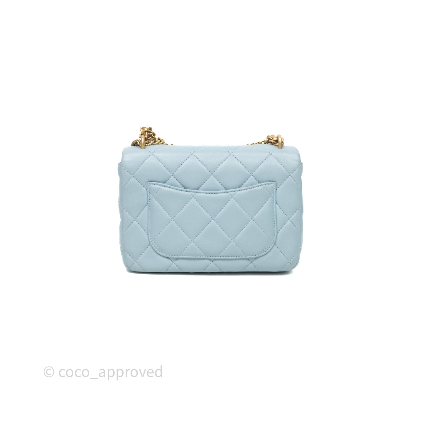Chanel Quilted Enamel Pending CC Small Square Flap Baby Blue Lambskin