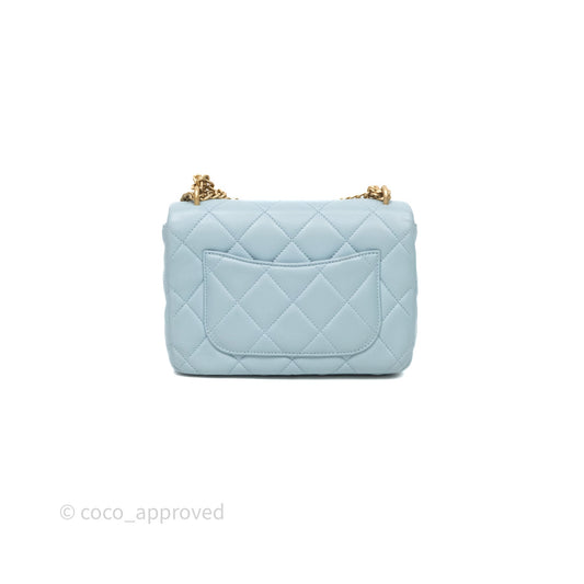 Chanel Quilted Enamel Pending CC Small Square Flap Baby Blue Lambskin