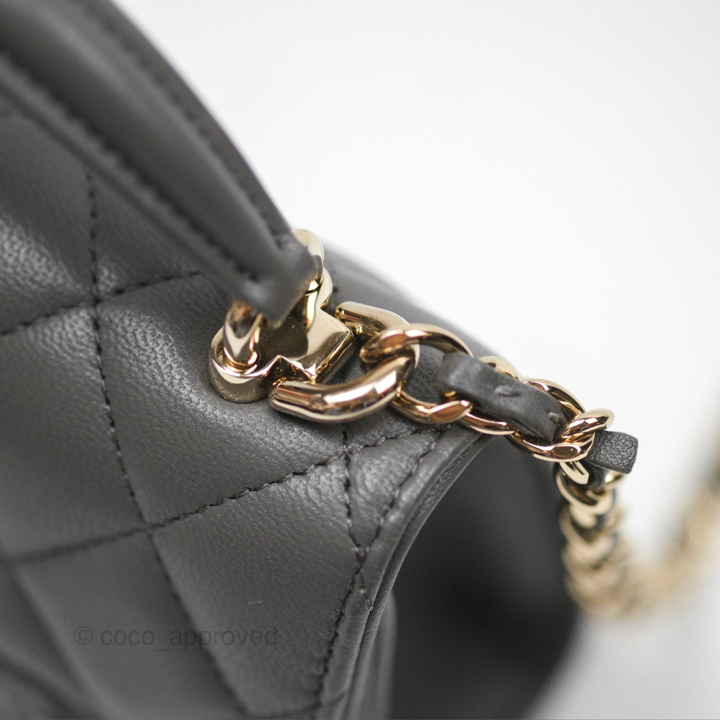 Chanel Mini Handle Clutch With Chain Grey Lambskin Gold Hardware