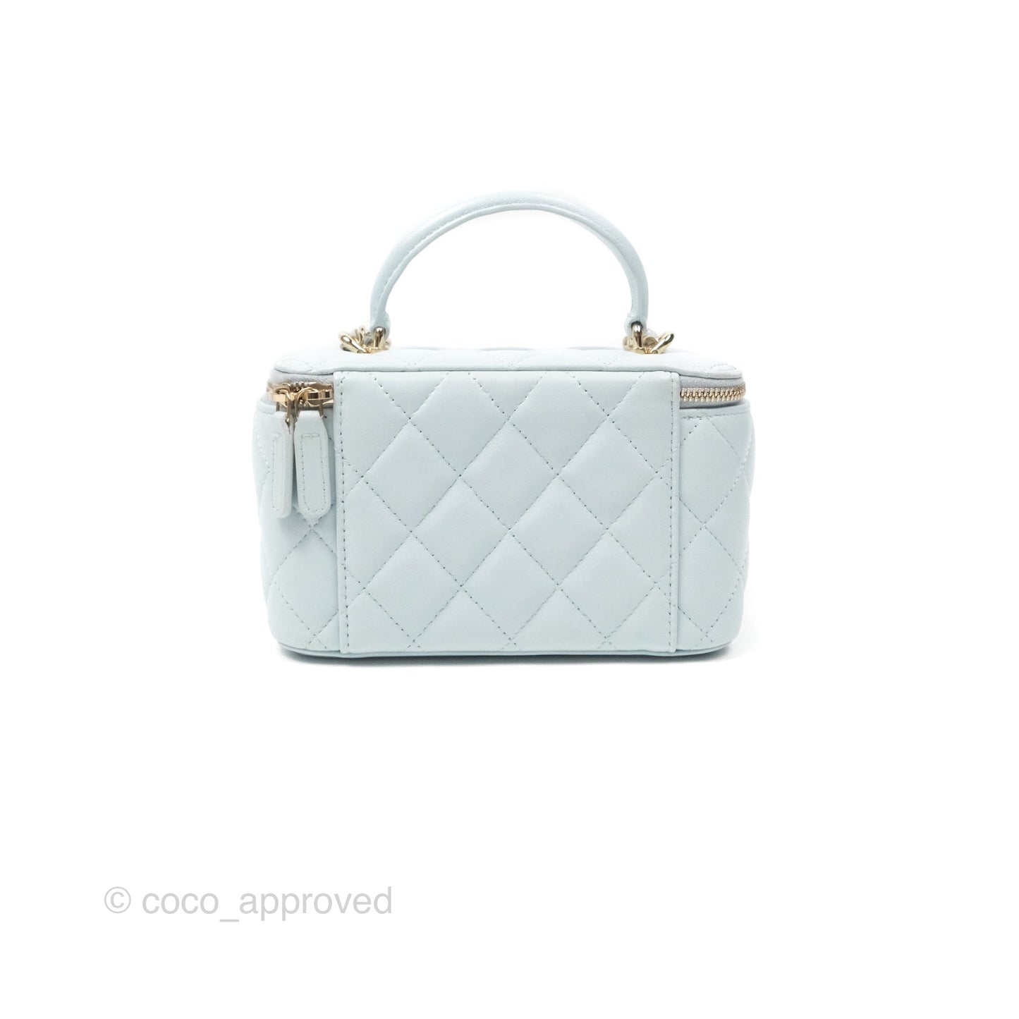 Chanel Vanity Rectangular Top Handle Light Blue Lambskin Gold Hardware