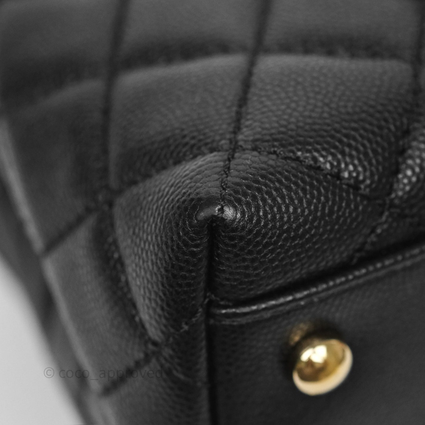 Chanel Small Coco Handle Quilted Black Caviar Gold Hardware Lizard Handle