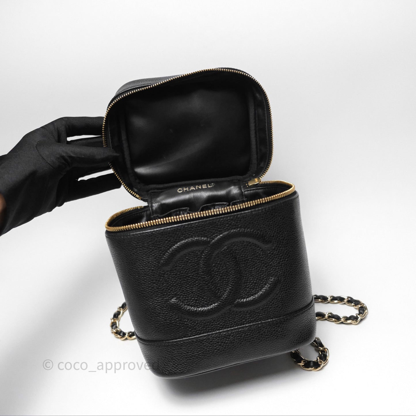 Chanel Vintage Vanity Case Black Caviar Gold Hardware