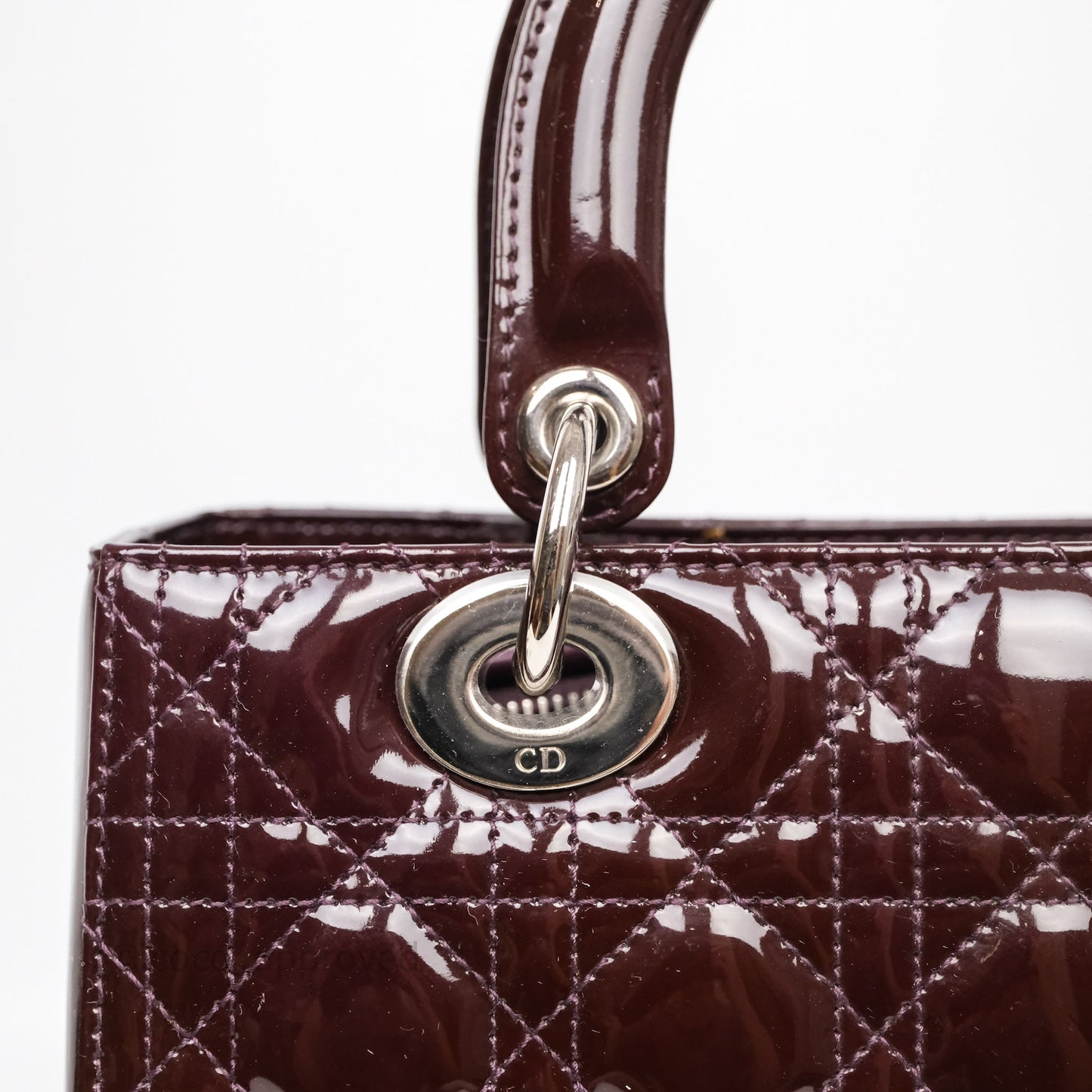 Christian Dior Medium Lady Dior Burgundy Patent Silver Hardware