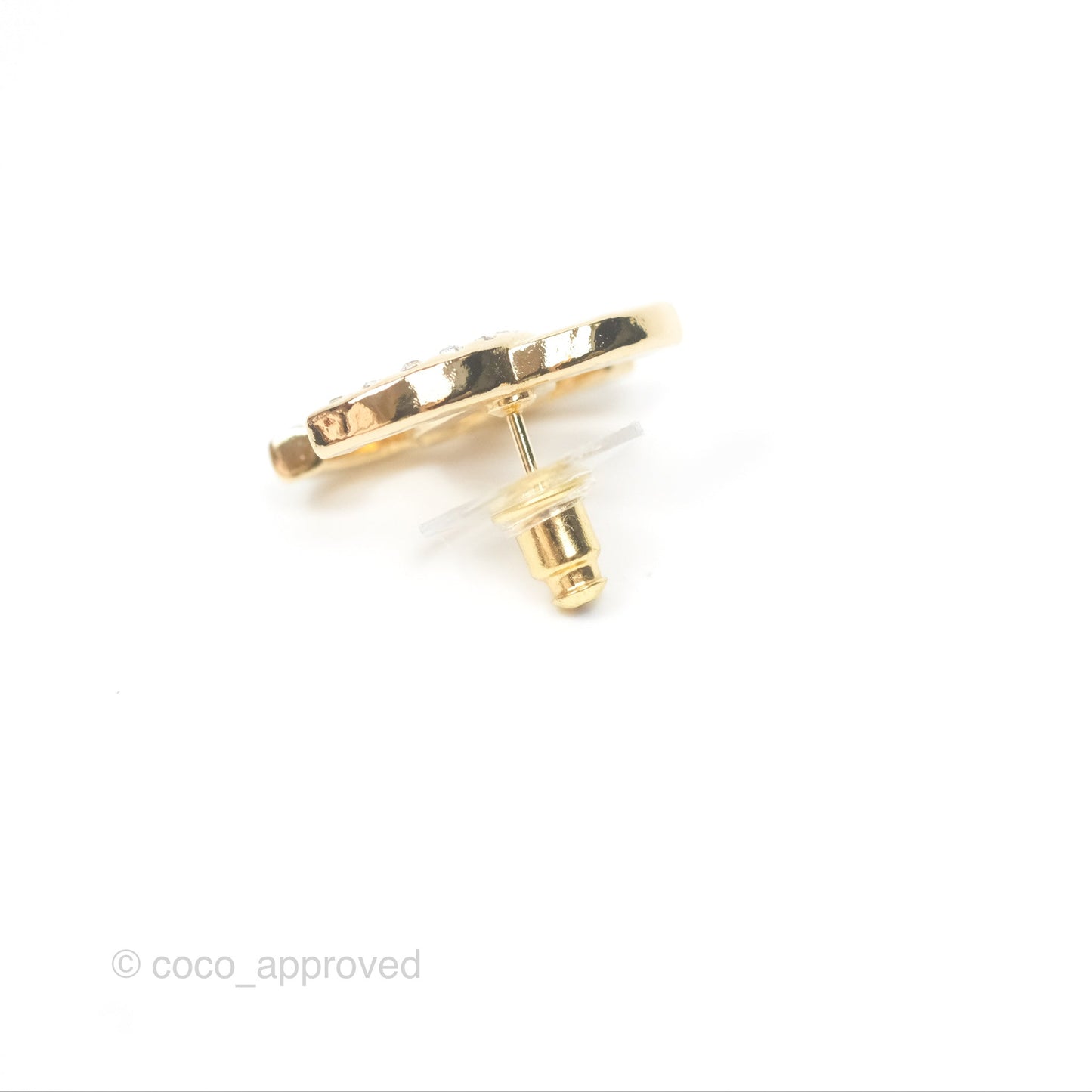 Chanel Crystal CC Earrings Gold Tone 24P