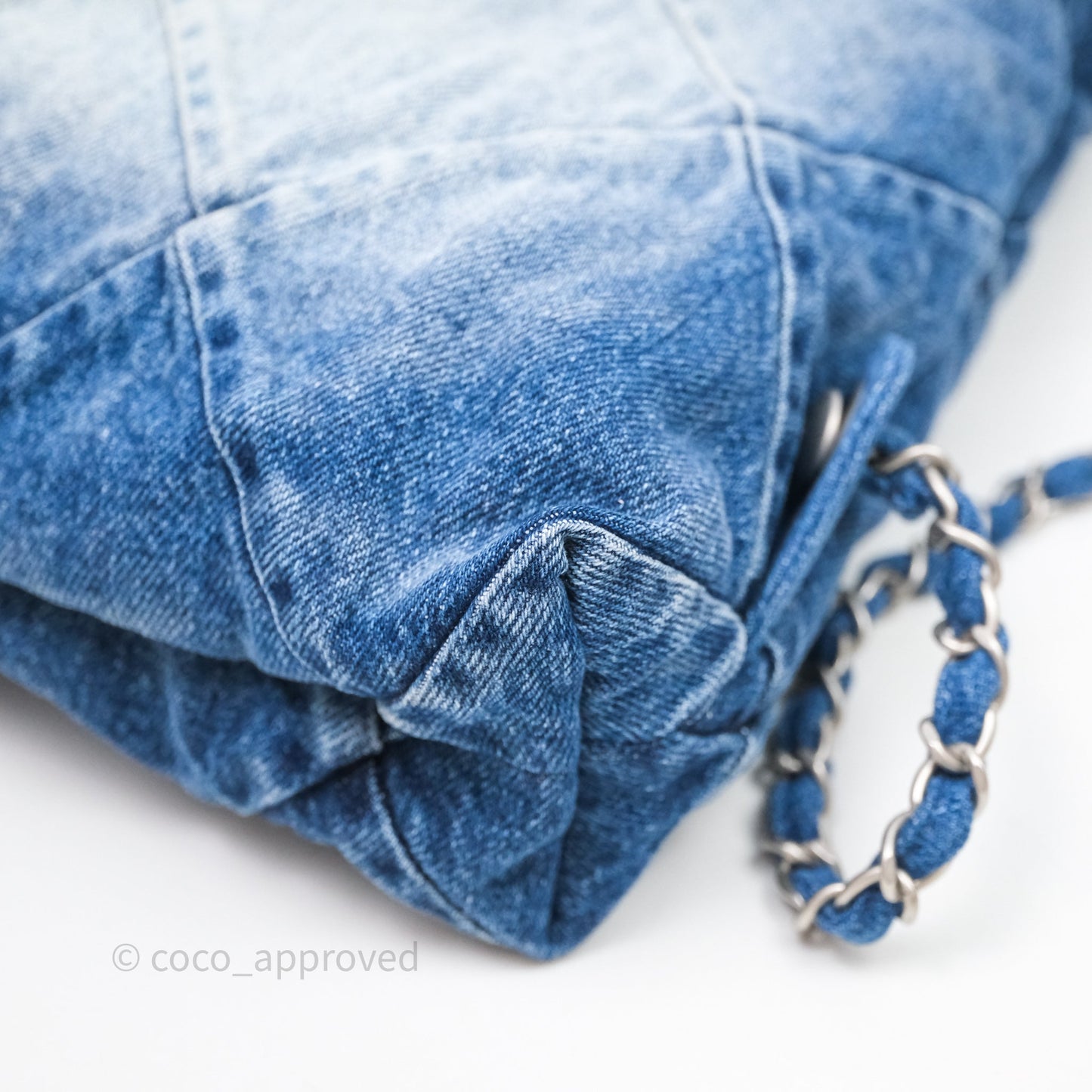 Chanel 22 Small Backpack Blue Denim Ruthenium Hardware