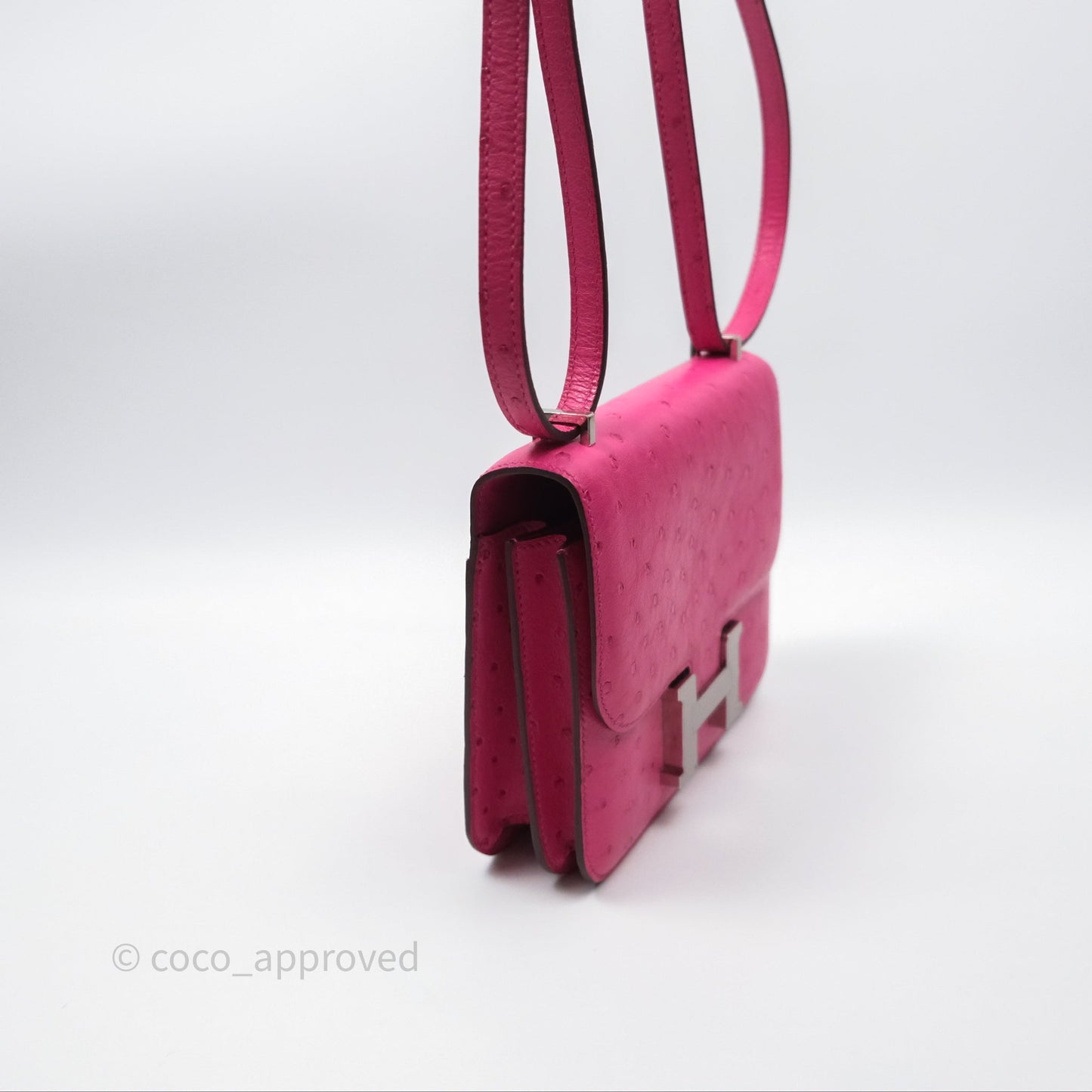 Hermès Constance Mini 18cm Rose Tyrien E5 Ostrich Palladium Hardware