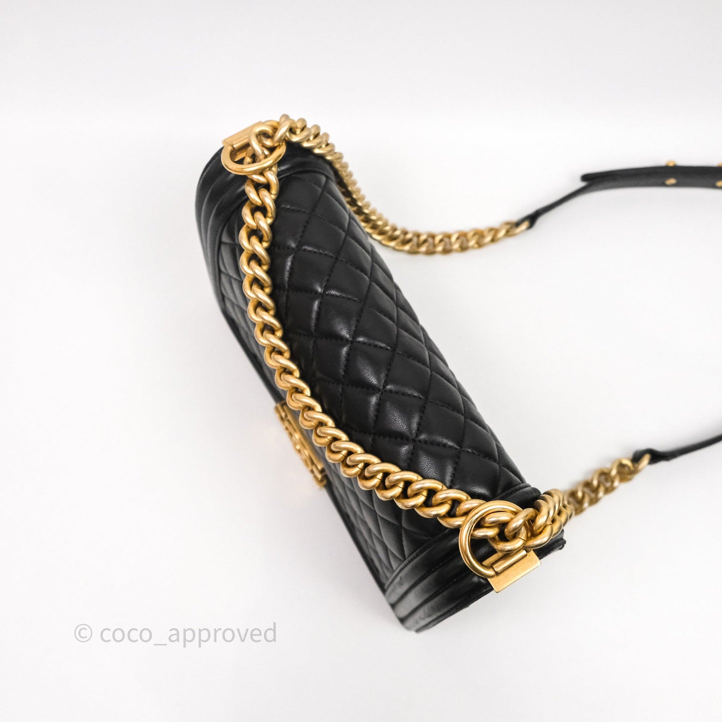 Chanel Medium Boy Quilted Black Lambskin Aged Gold Hardware