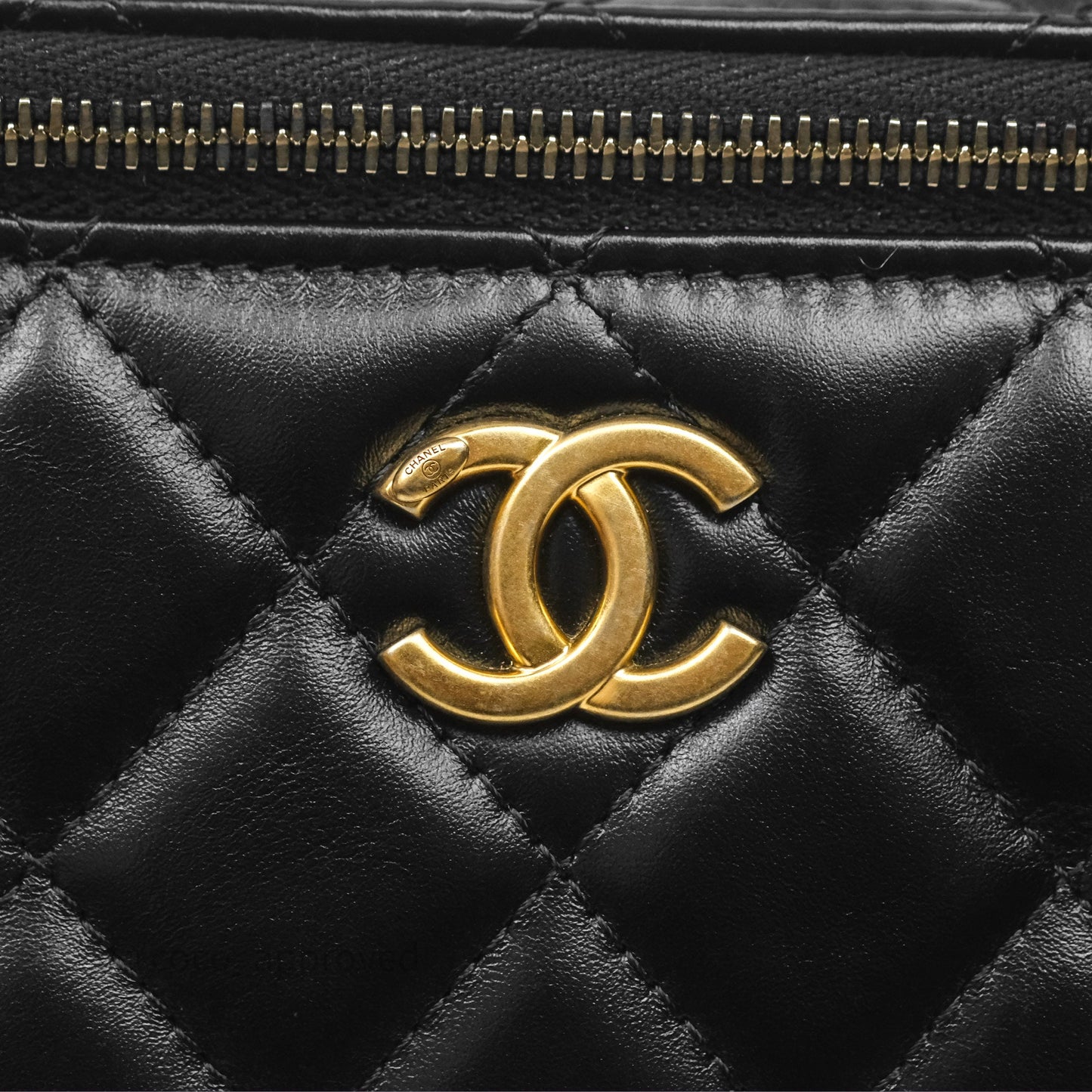 Chanel Vanity Rectangular with Top Handle Black Lambskin Aged Gold Hardware