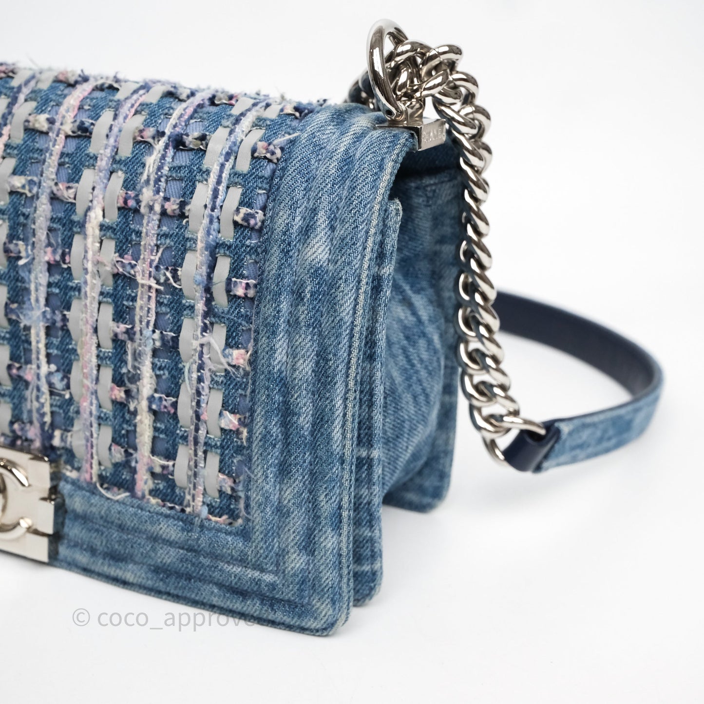Chanel Medium Boy Blue Denim Tweed Silver Hardware