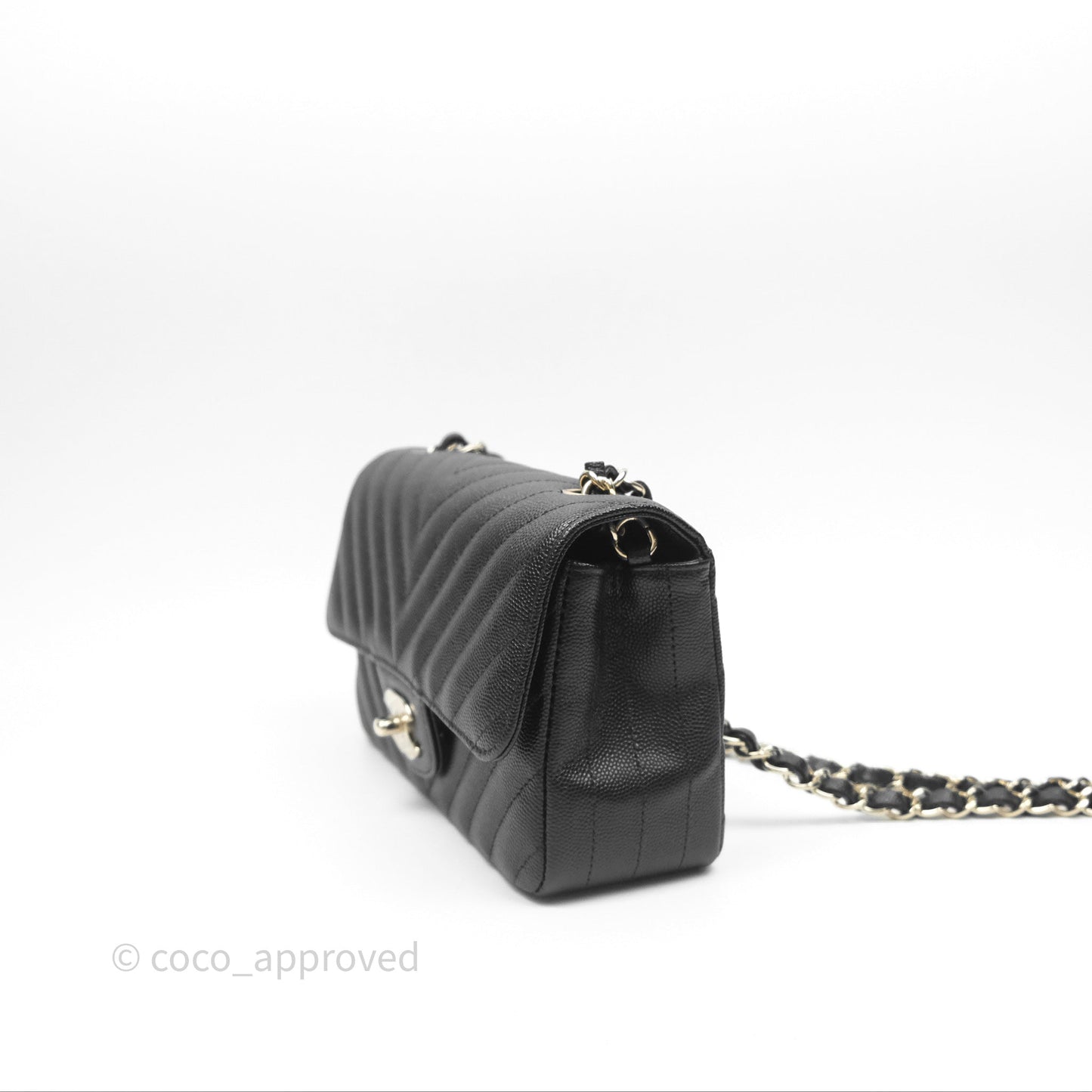 Chanel Chevron Mini Rectangular Flap Black Caviar Gold Hardware