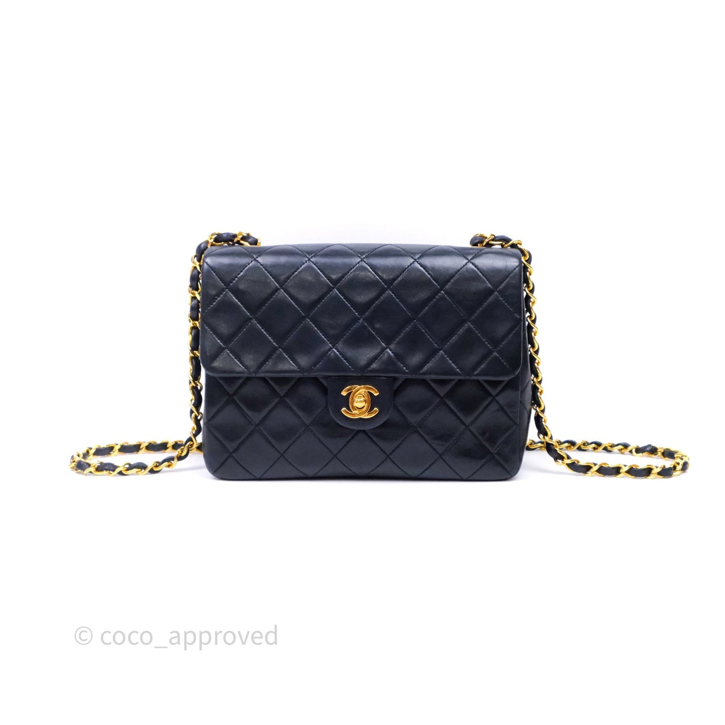 Chanel Vintage Square Flap Bag Black Lambskin 24K Gold Hardware
