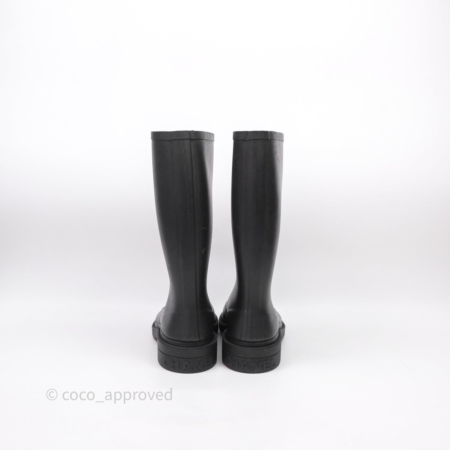 Chanel CC Black Rubber Rain Boots Size 39
