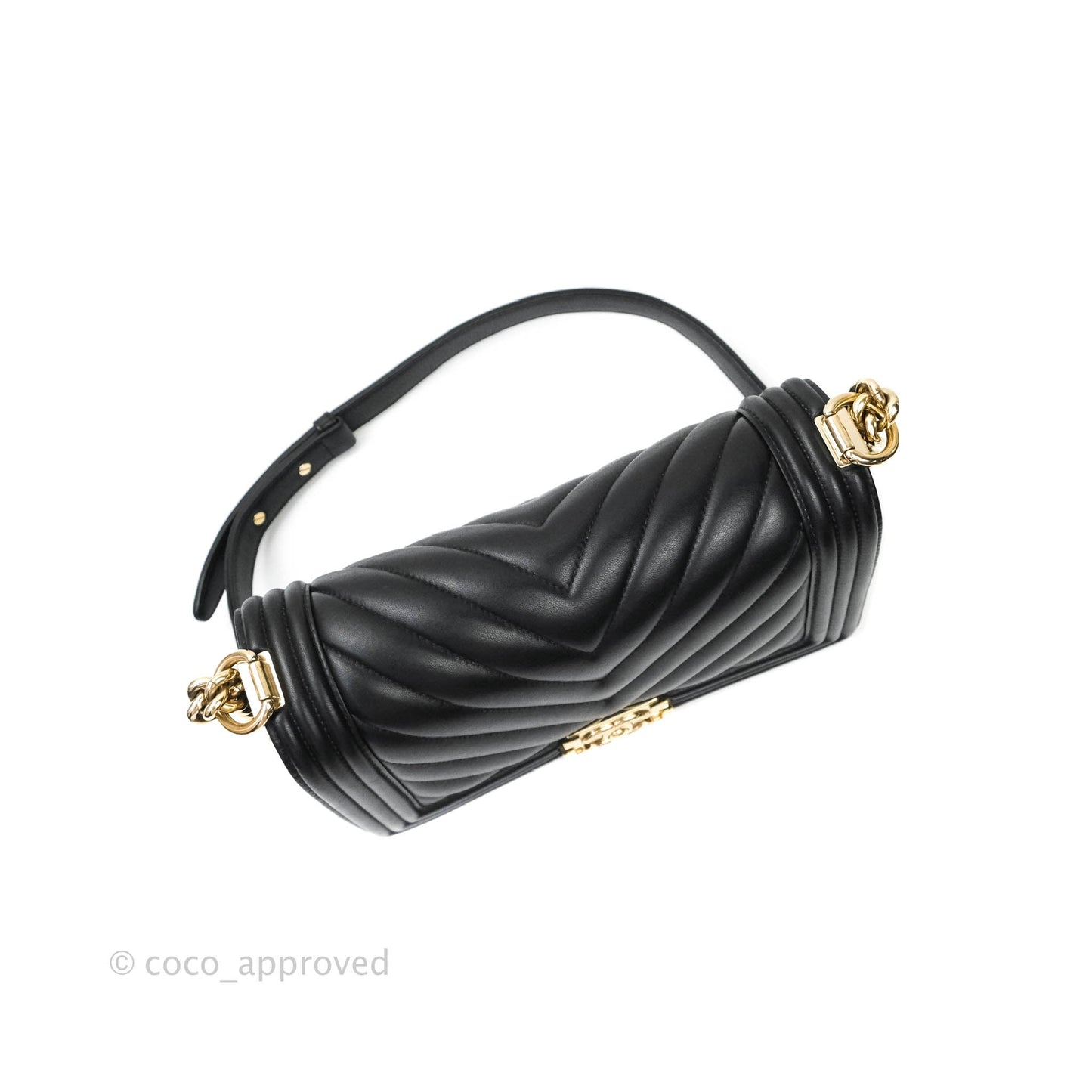 Chanel Boy Chevron Medium Black Lambskin Gold Hardware