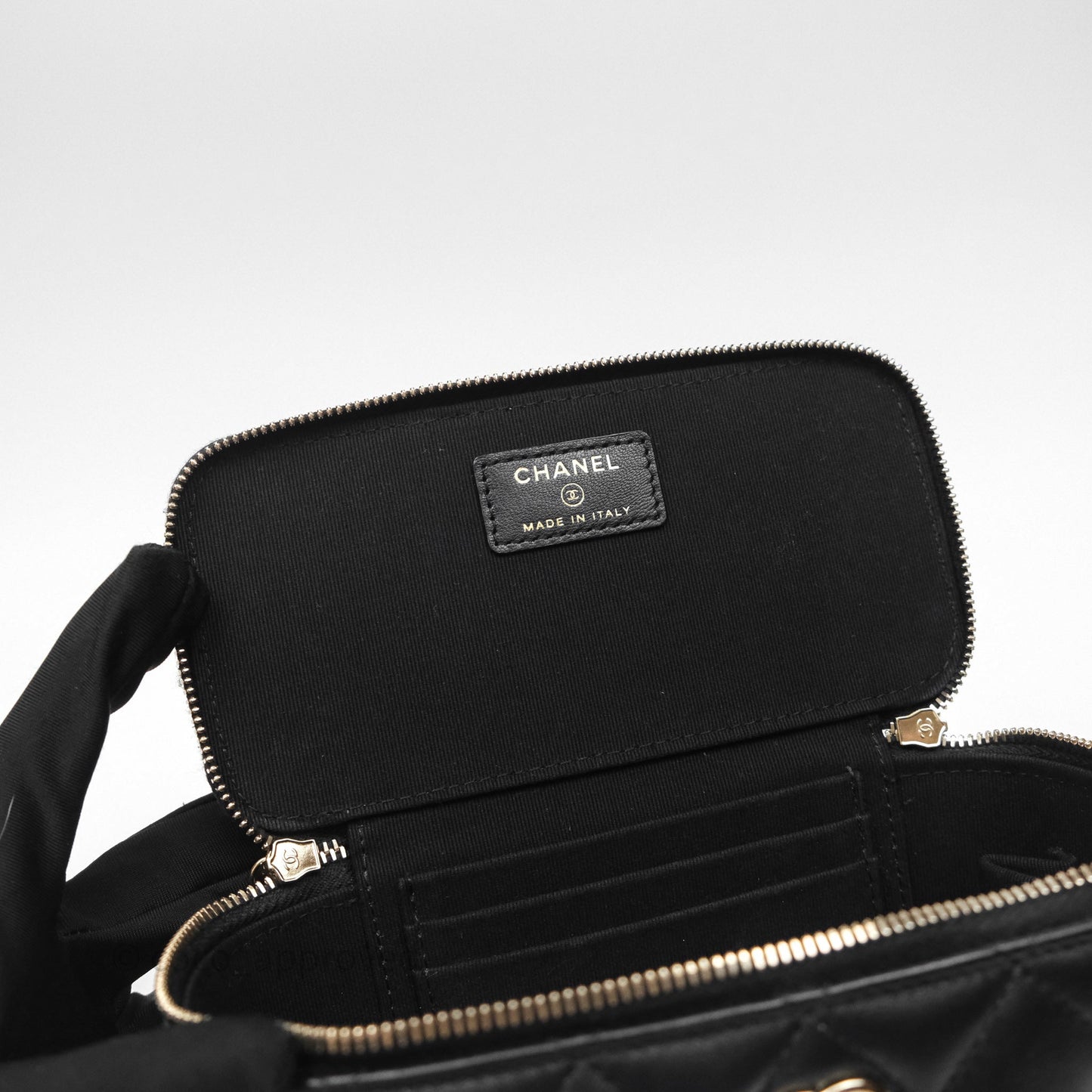Chanel Vanity Rectangular Top Handle Black Lambskin Gold Hardware