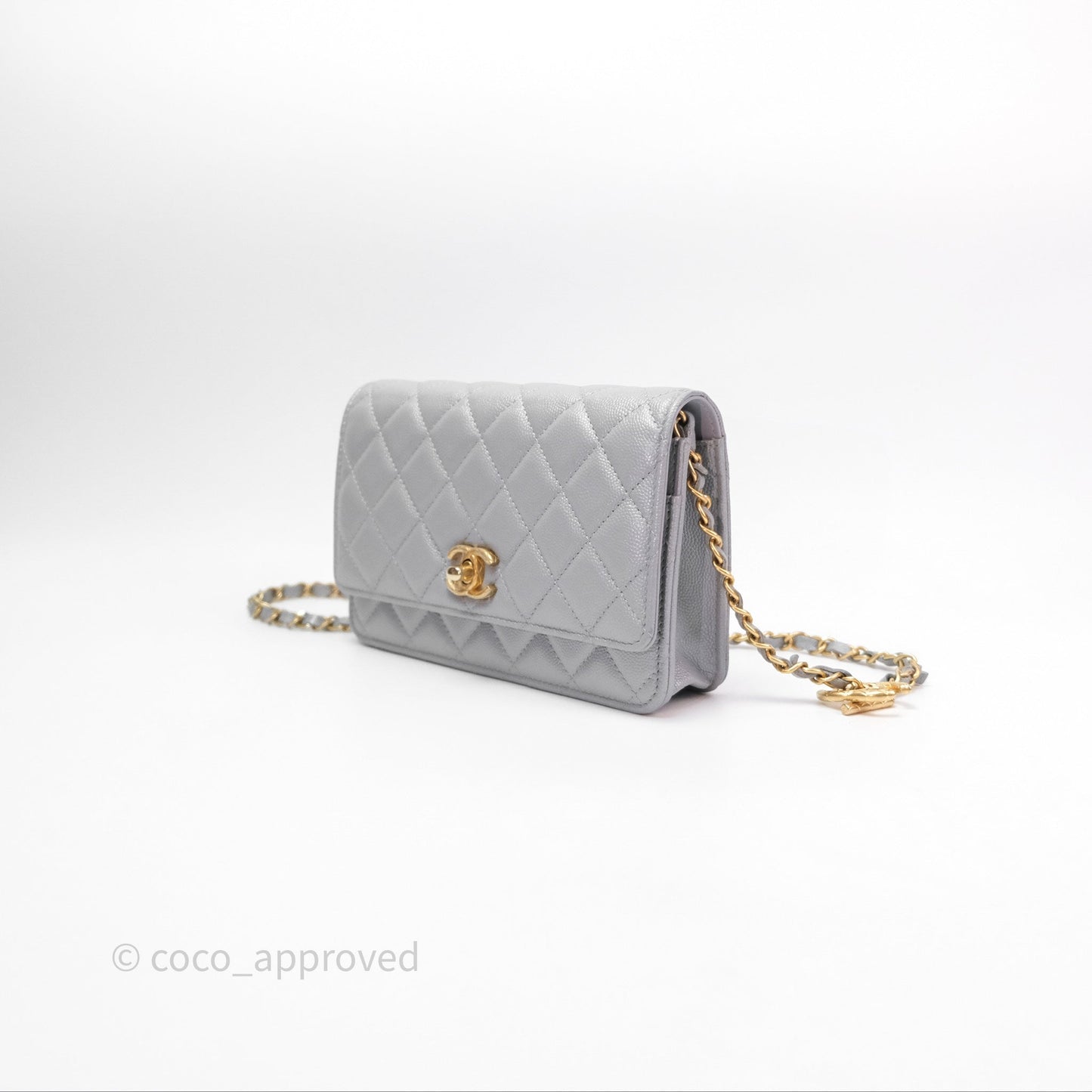 Chanel Wallet On Chain WOC Adjustable CC Chain Grey Caviar Aged Gold Hardware