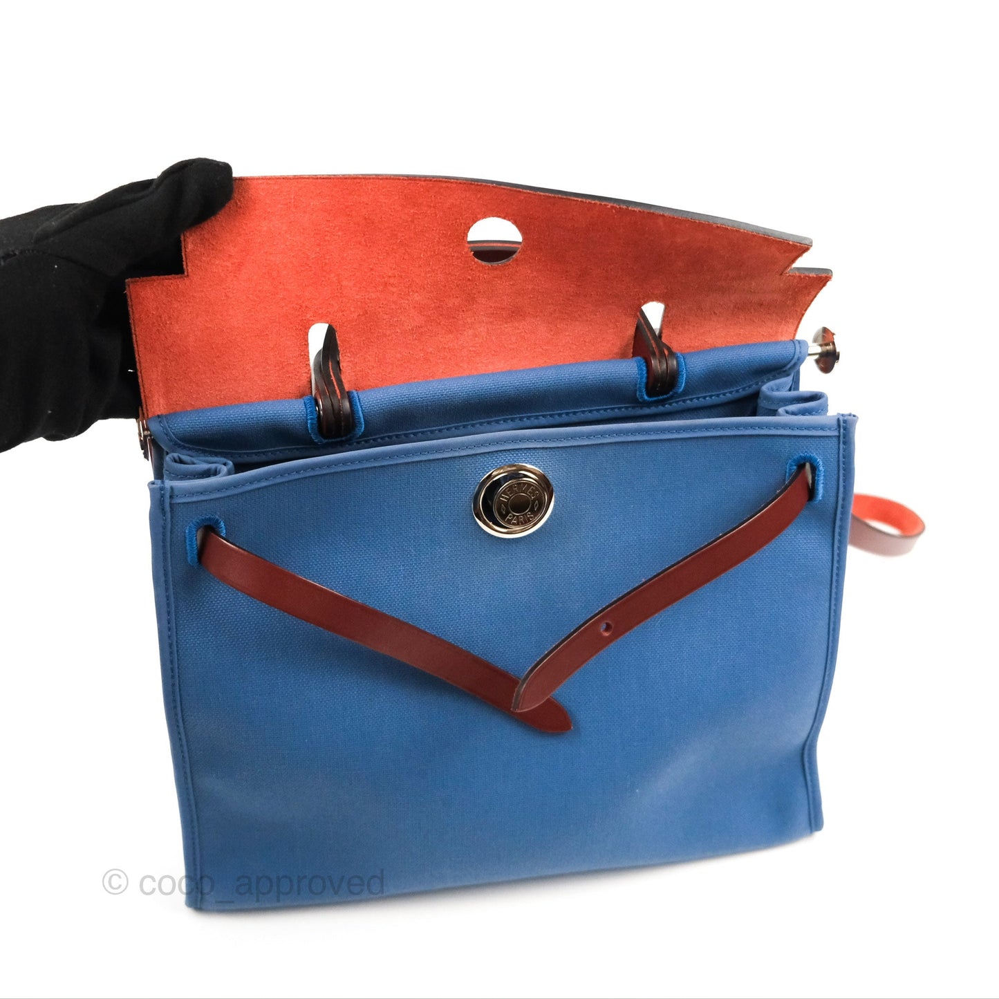 Hermès Herbag Zip 31 Rouge H/Bleu Agate Canvas Palladium Hardware