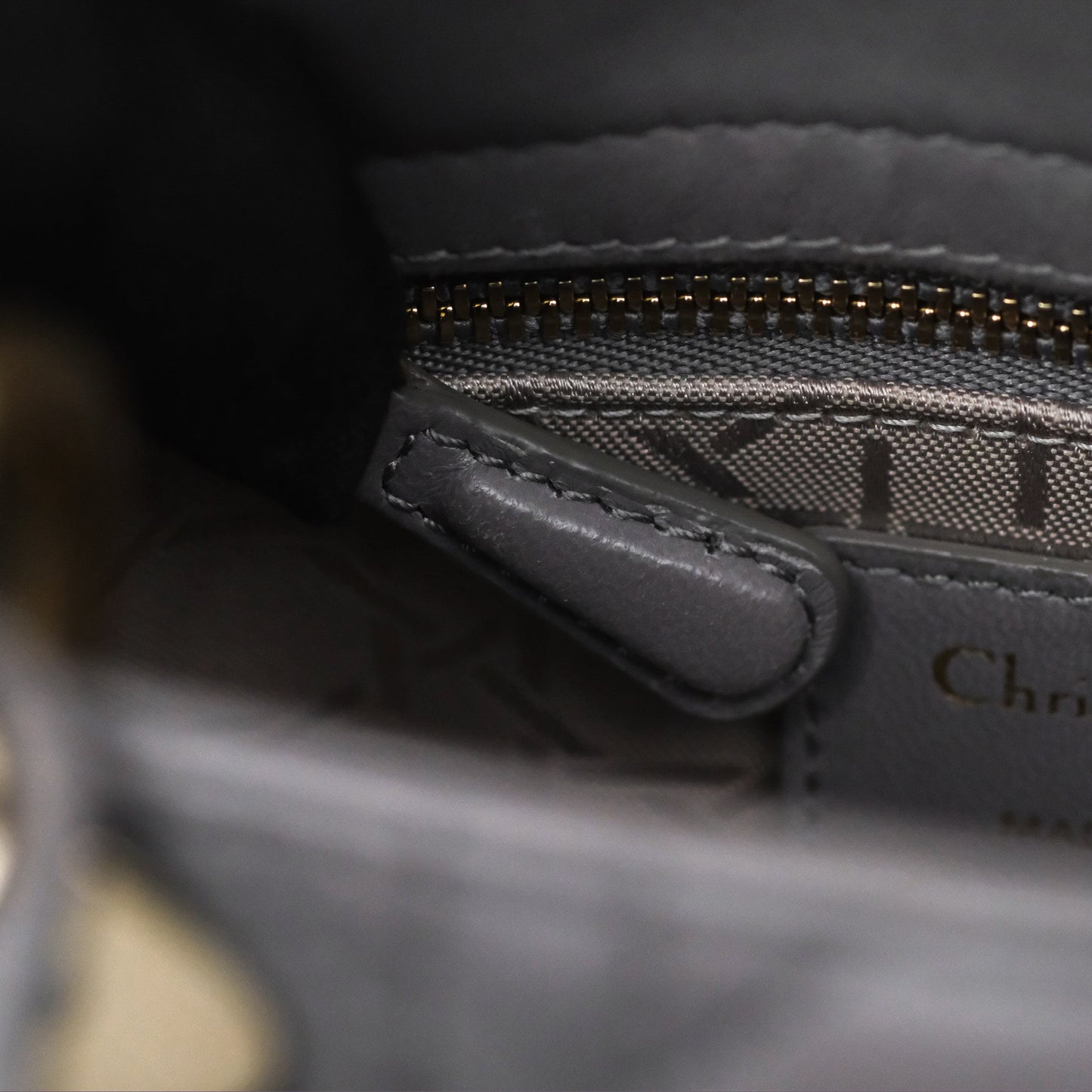 Christian Dior Mini Lady Dior Grey Lambskin Cannage Gold Hardware