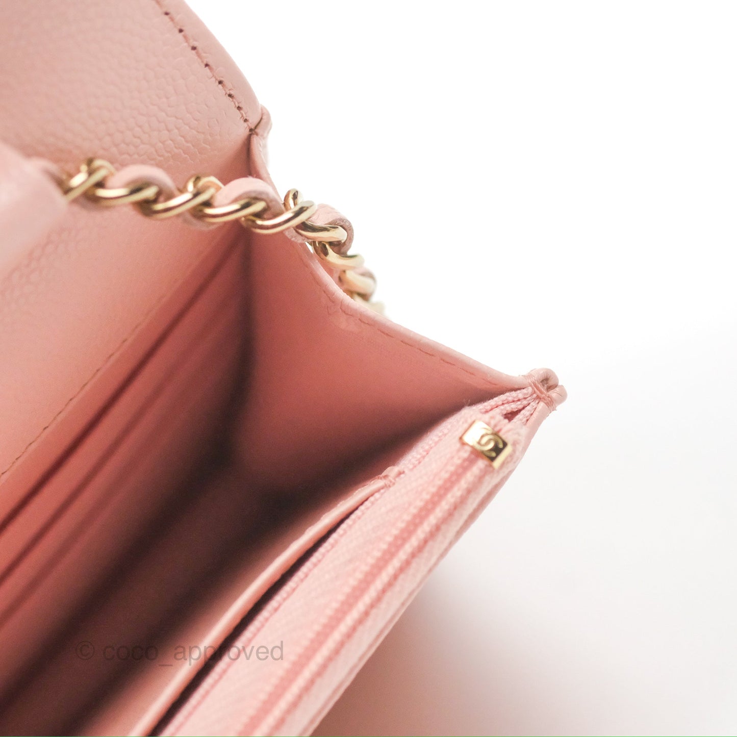 Chanel Quilted Classic Wallet on Chain WOC Light Pink Caviar Gold Hardware