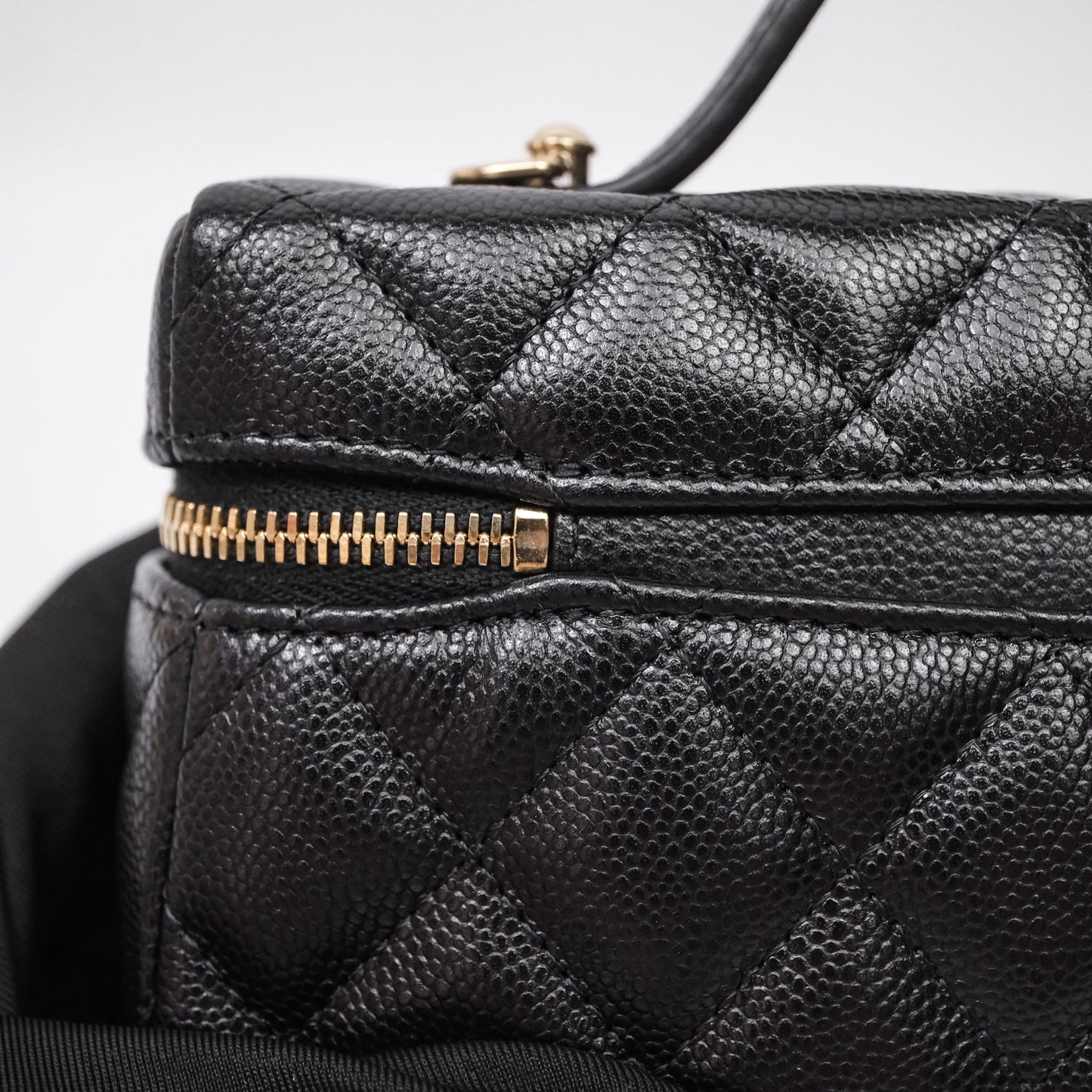 Chanel Top Handle Long Vanity with Chain Black Caviar Gold Hardware
