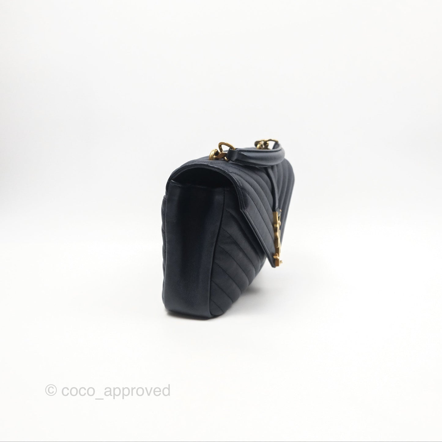 Saint Laurent Chevron Medium College Navy Chain Bag Gold Hardware