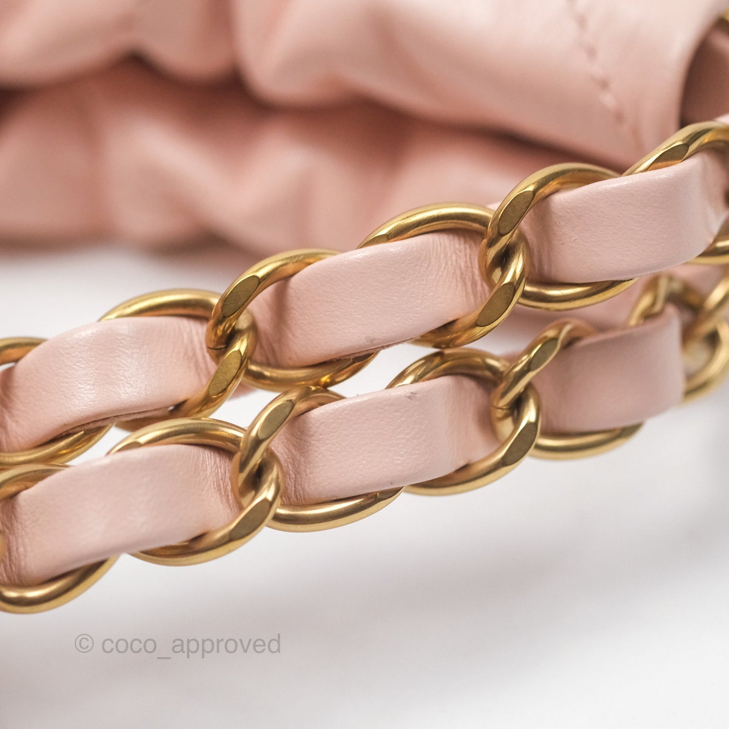 Chanel 22 Small Quilted Pink Shiny Crumpled Calfskin Aged Gold Hardware