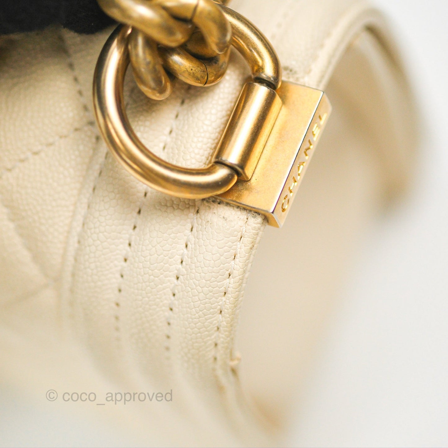Chanel Medium Boy Quilted Ivory Caviar Aged Gold Hardware