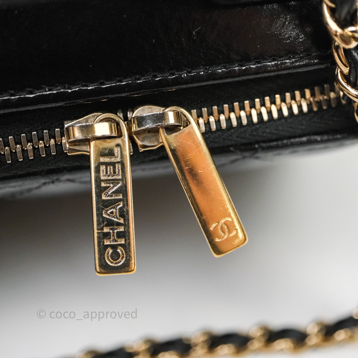 Chanel Small Top Handle Vanity Case Black Shiny Crumpled Calfskin Gold Hardware