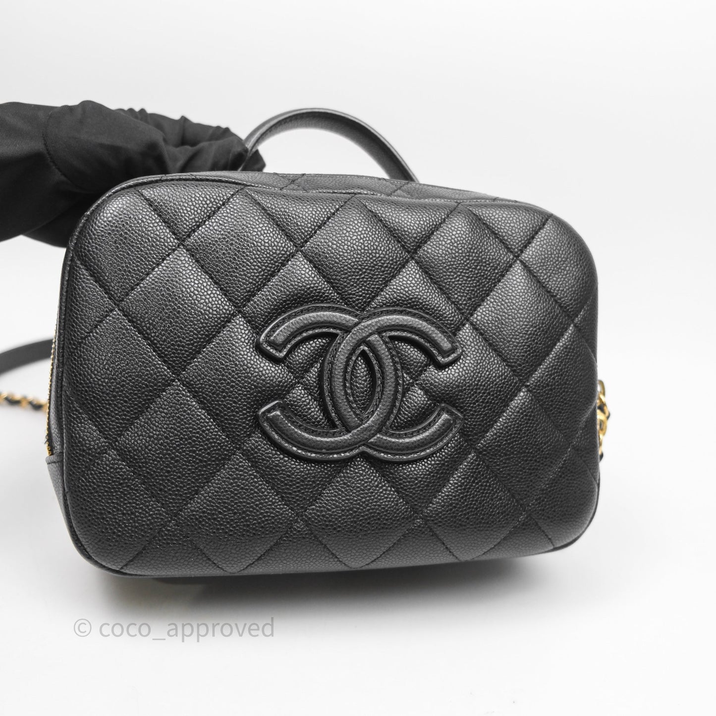 Chanel CC Top Handle Vanity Case Black Caviar Gold Hardware 23P