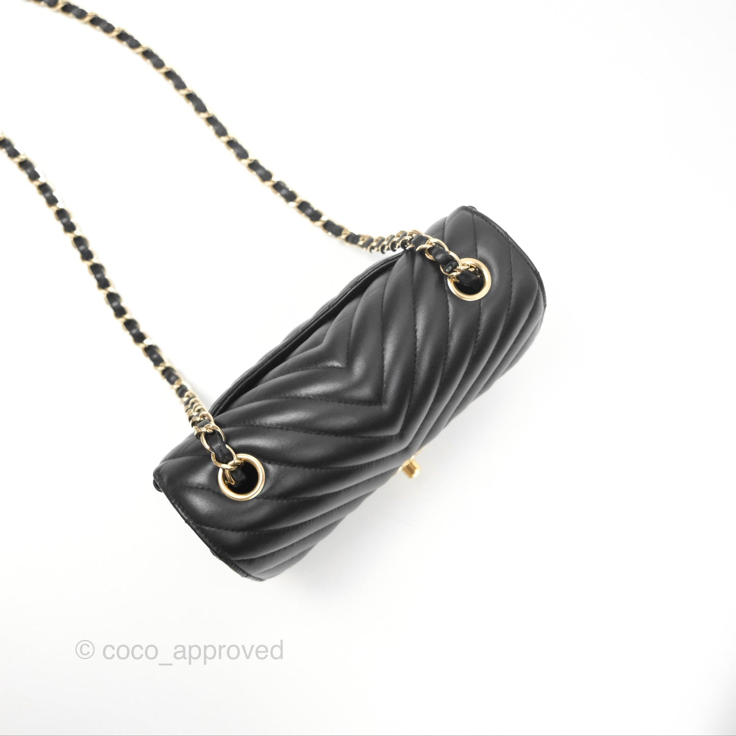 Chanel Mini Rectangular Flap Chevron Black Lambskin Gold Hardware
