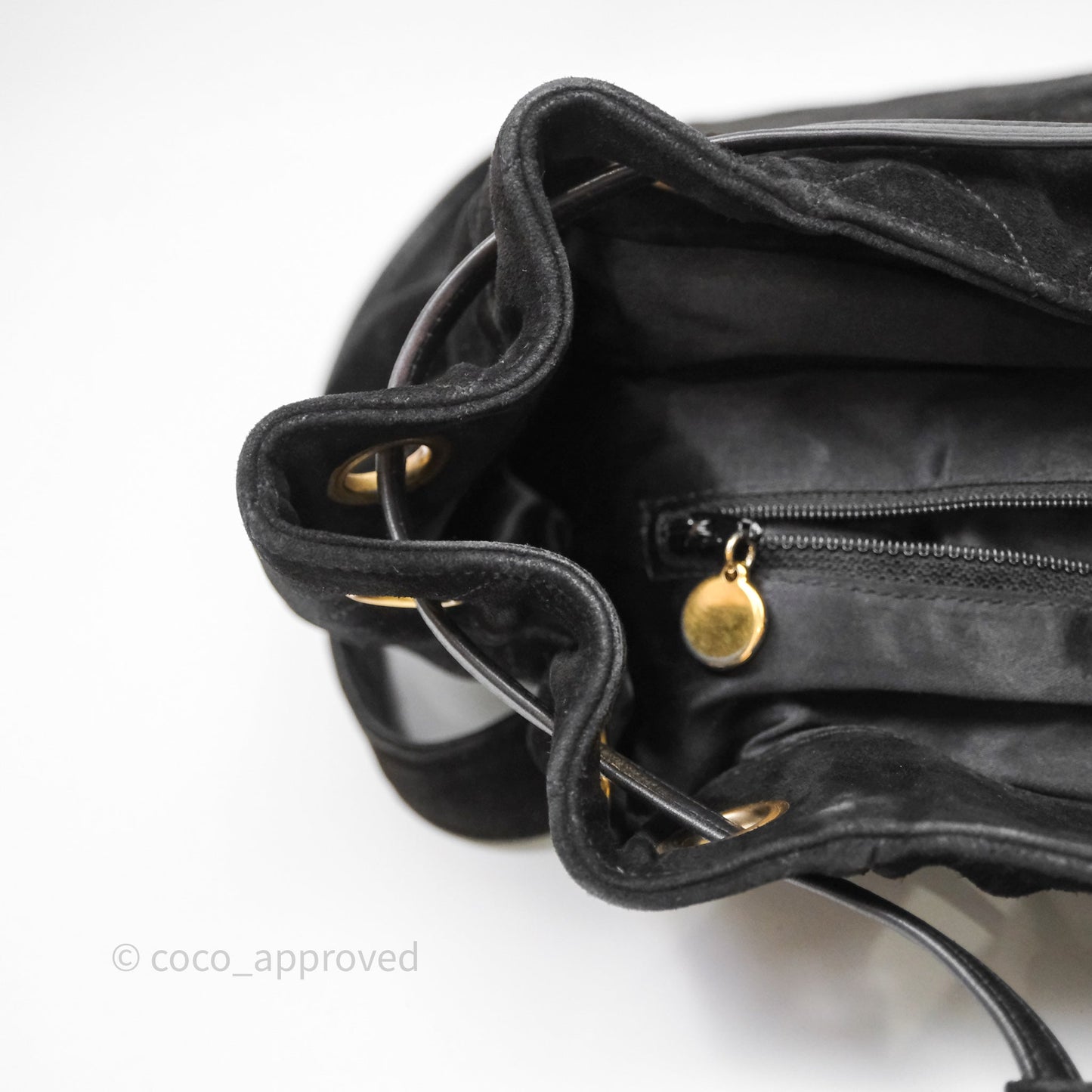 Chanel Vintage Quilted Suede CC Backpack Black Gold Hardware