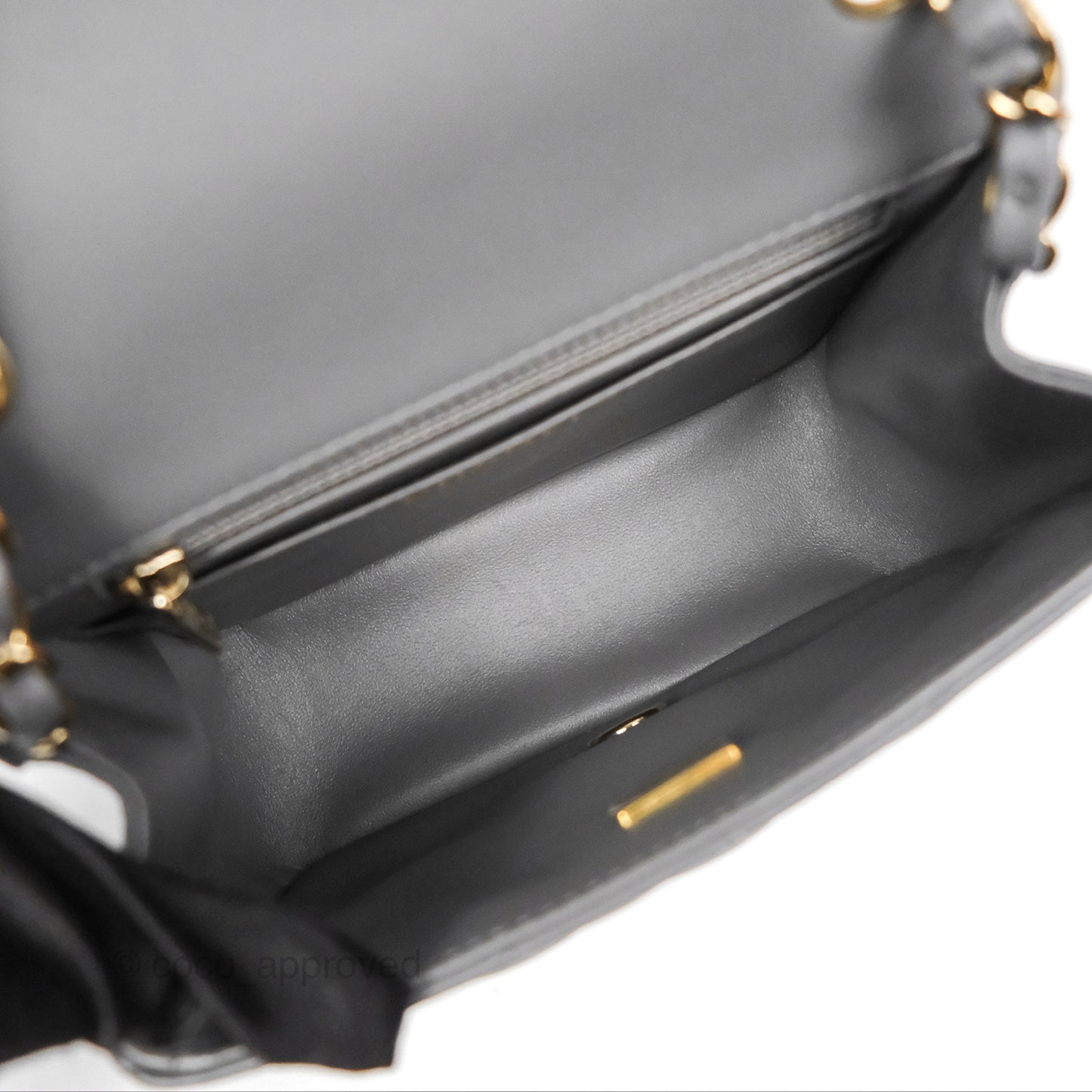 Chanel Mini Square Quilted Grey Lambskin Gold Hardware