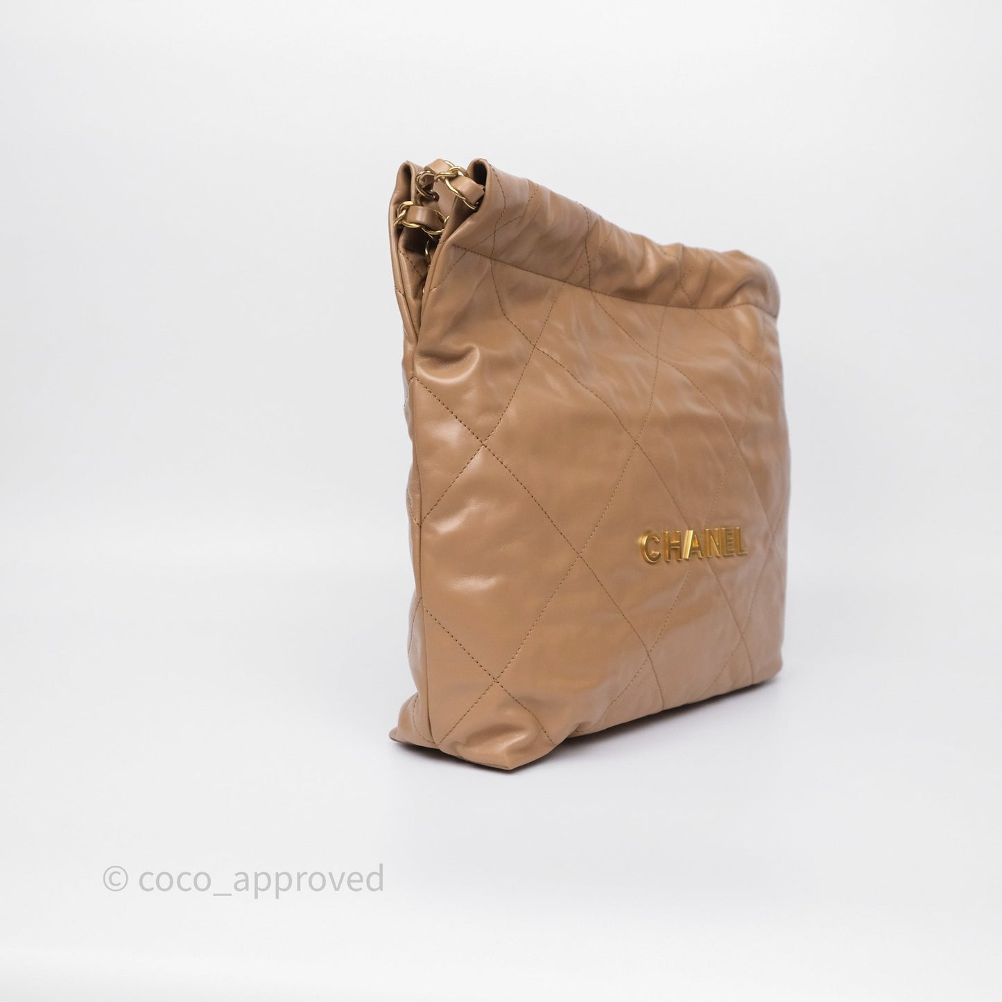 Chanel 22 Small Beige Shiny Calfskin Aged Gold Hardware