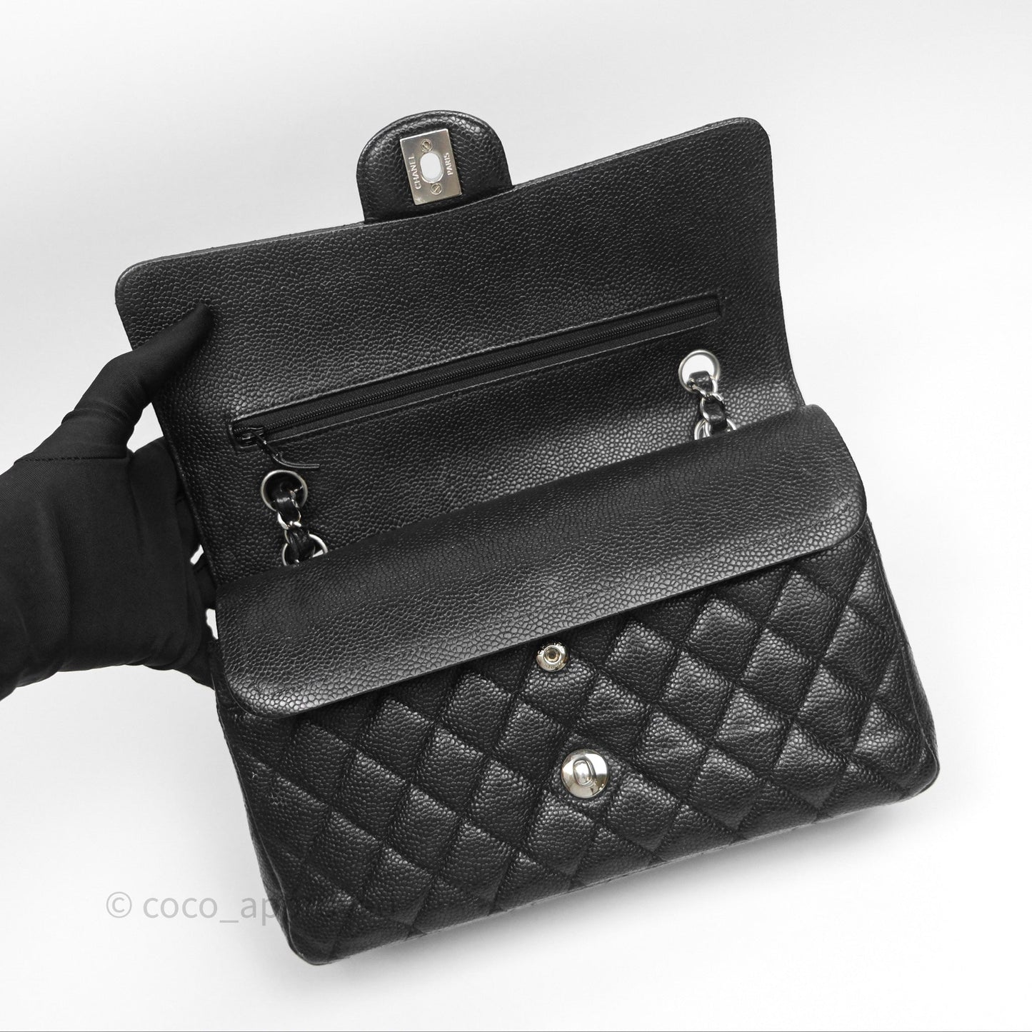 Chanel Classic M/L Medium Flap Quilted Black Caviar Silver Hardware