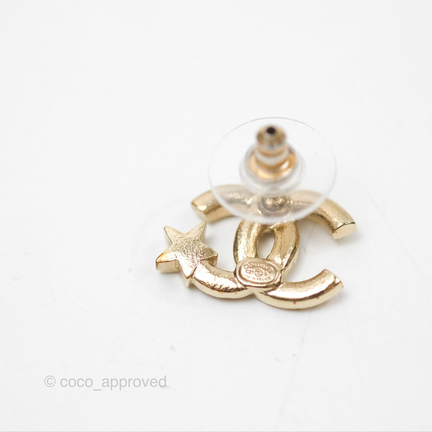 Chanel Crystal CC Star Earrings Gold Tone 21S