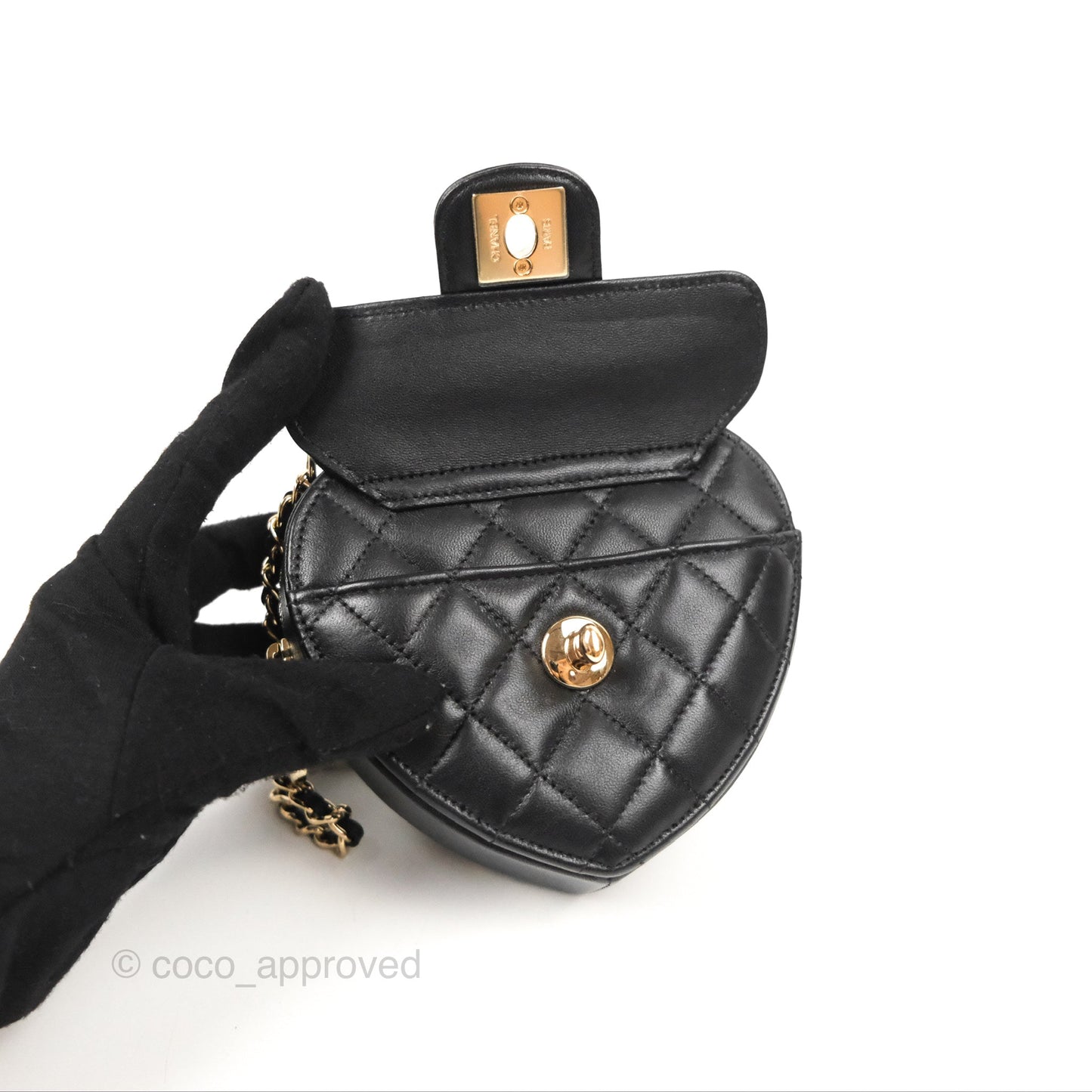 Chanel Small Heart Bag Black Lambskin Gold Hardware 22S