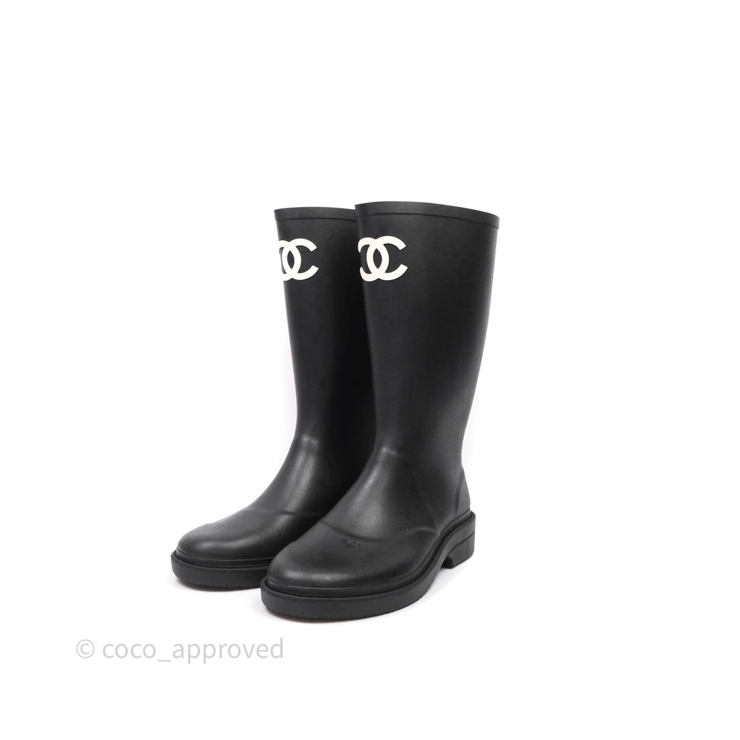 Chanel CC Black Rubber Rain Boots Size 39