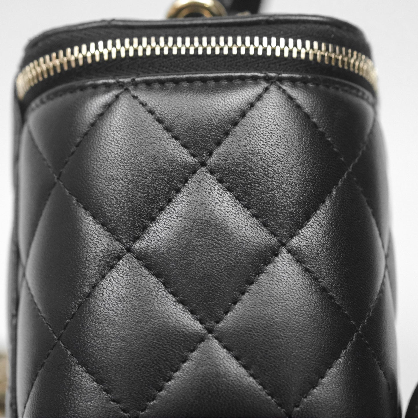 Chanel Classic Vanity Rectangular Top Handle With Chain Black Lambskin Gold Hardware