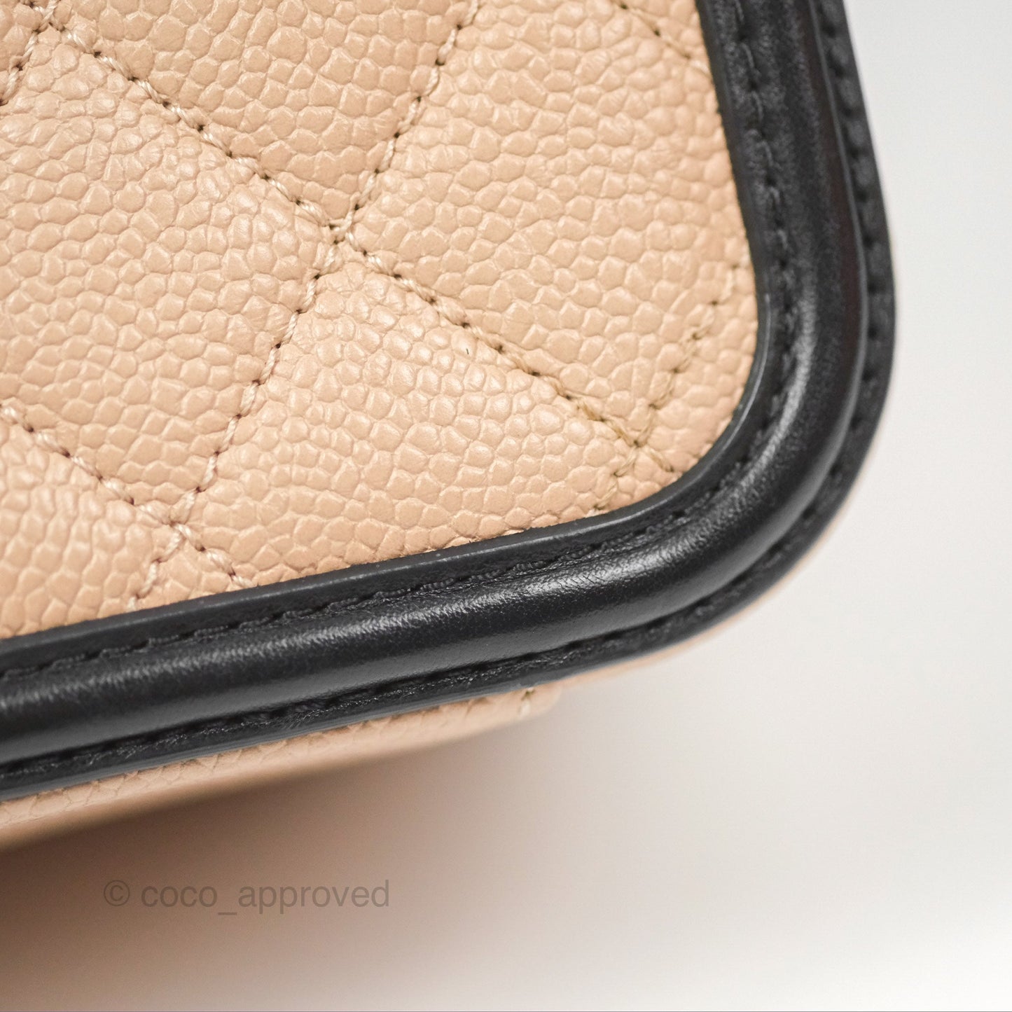 Chanel Quilted Medium CC Filigree Vanity Case Beige Black Caviar Gold Hardware